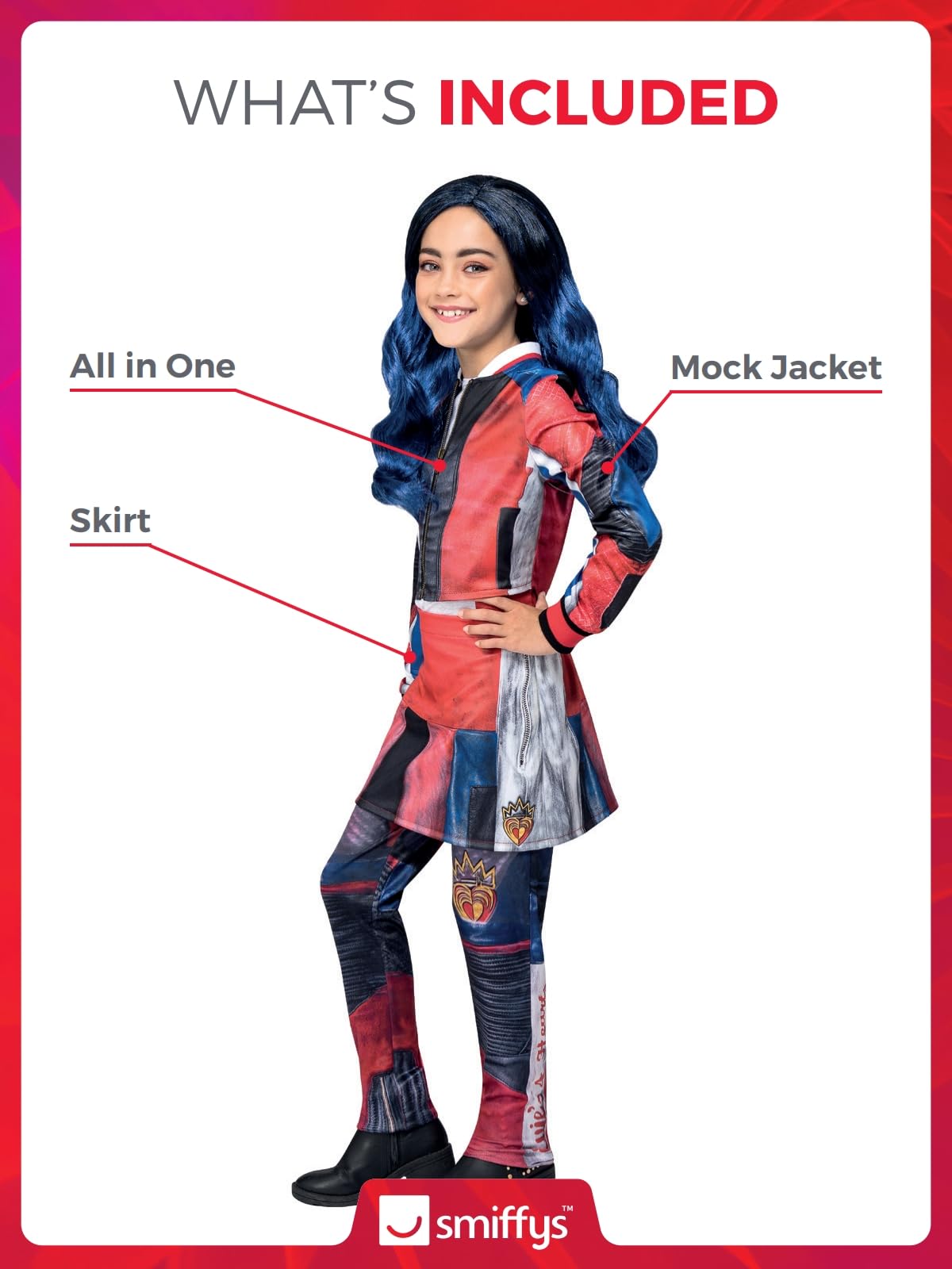 Smiffys Disney Descendants Evie Costume - Kids All-in-One Mock Jacket and Skirt 9