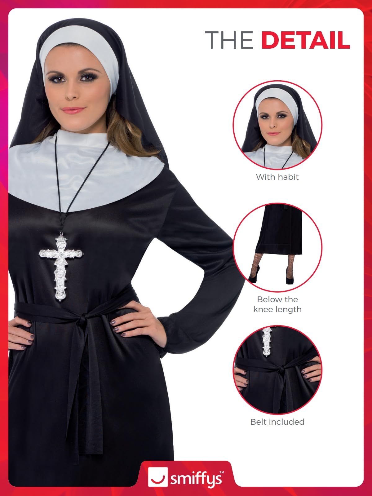 Smiffys Nun Costume - Adult Women's Fancy Dress Outfit, Size L (16-18) 5