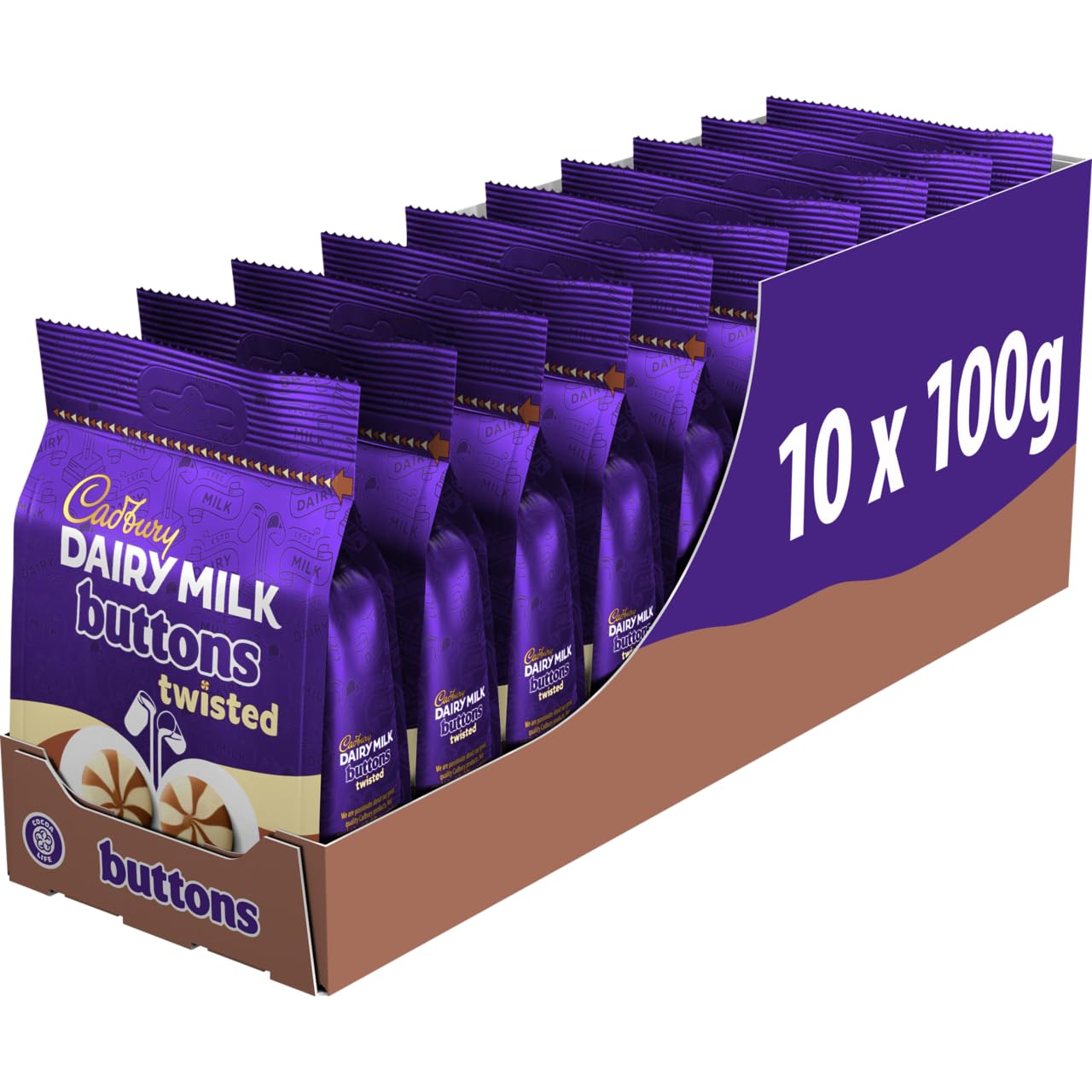 Cadbury Dairy Milk and White Chocolate Buttons Twisted, 10 x 100g Sharing Bags