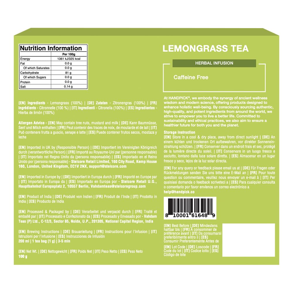 HANDPICK Lemongrass Herbal Tea Bags - 100 Count, Caffeine Free, Non-GMO | Citrus & Mint Flavor 9