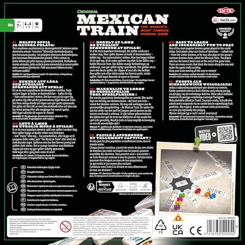 Tactic Mexican Train Double-Twelve Domino Game Set with 91 Tiles and Train Station Hub 8