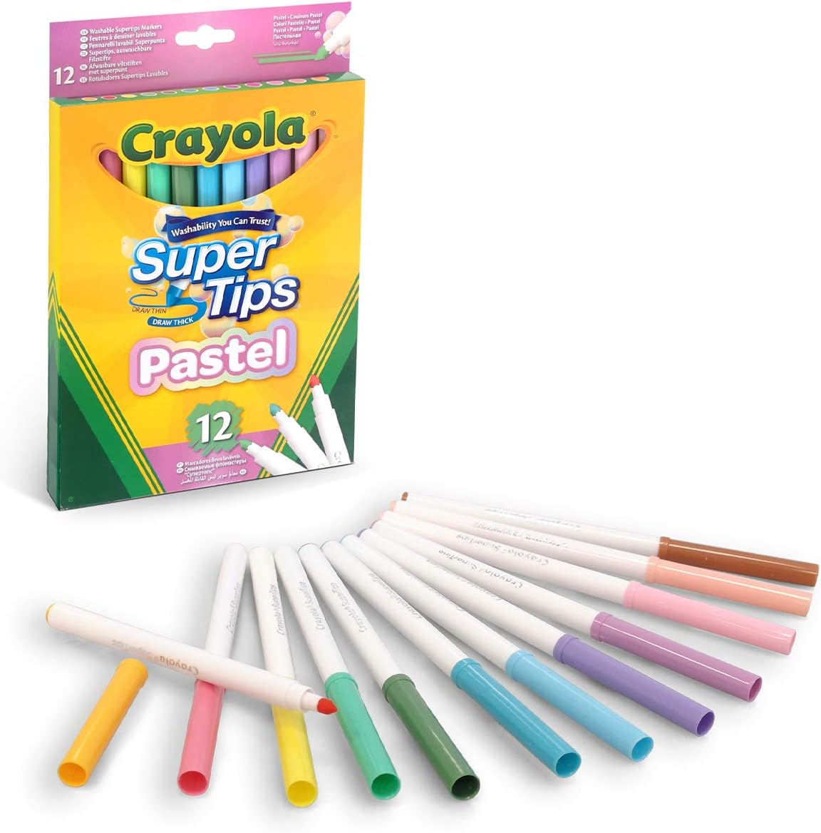 Crayola Bright Supertips Pastel Edition - Washable Felt Tip Pens for Kids, Ages 3+