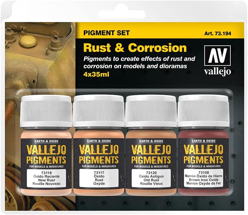 Acrylicos Vallejo Rust & Corrosion Pigments Set - 4-Pigment Art Set with Step-by-Step Guide
