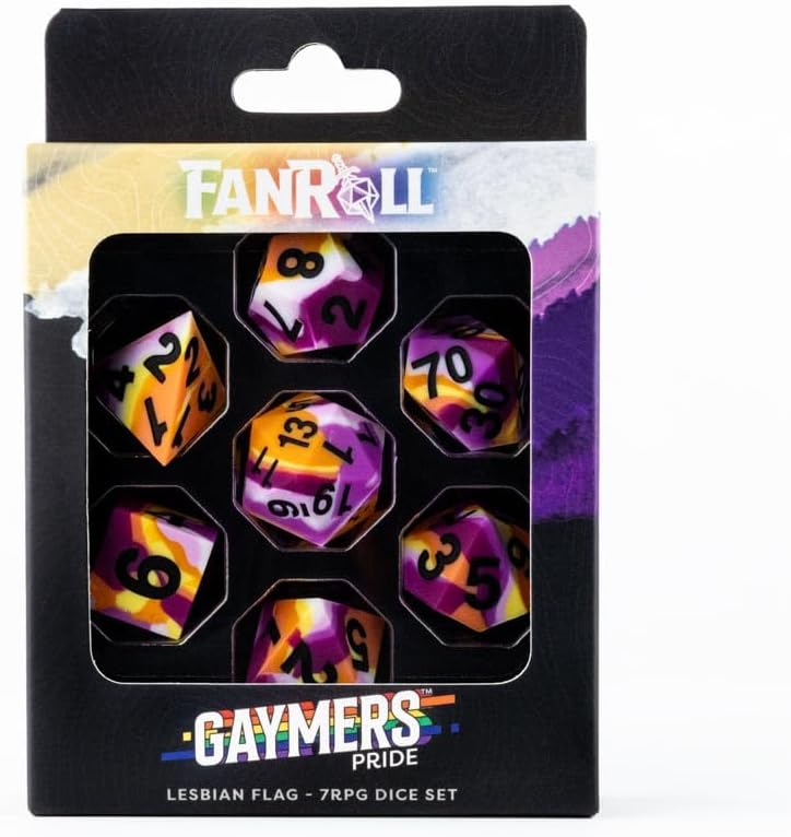 Metallic Dice Games FanRoll 16mm Pride Sharp Edge Silicone Rubber Polyhedral Dice Set