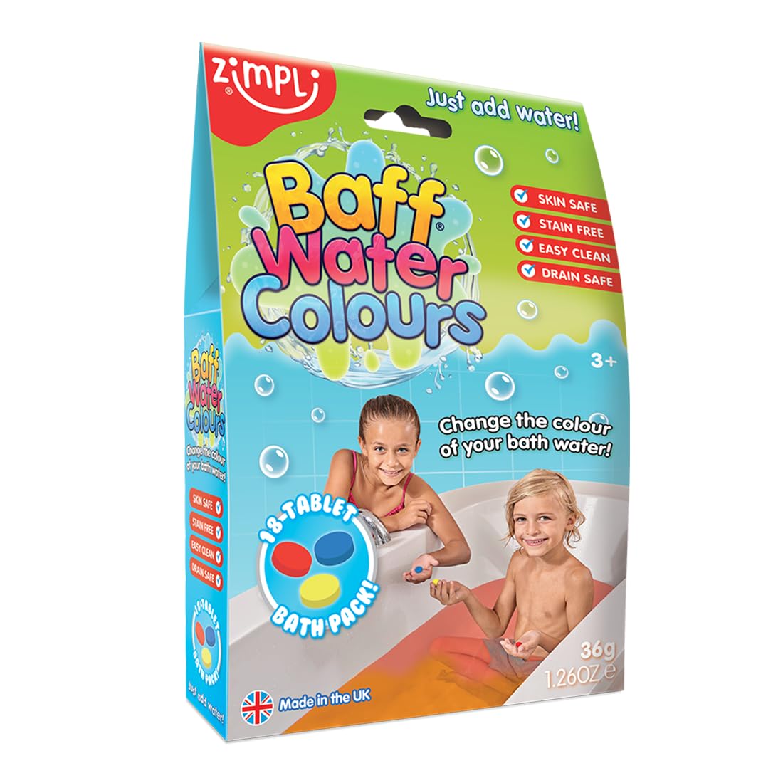 Zimpli Kids 18 Use Baff Water Colours Pack - Bathing Drops for Sensory Play, Ages 3+