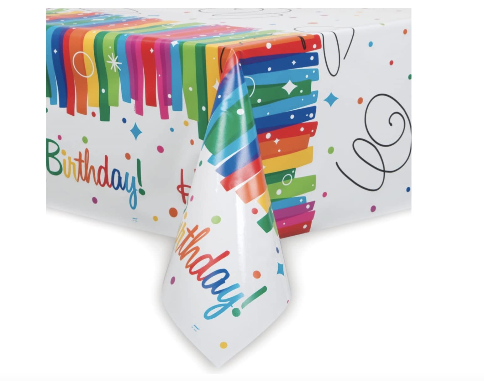 Plastic Rainbow Ribbons Birthday Tablecloth 7ft x 4.5ft - Rectangular Party Table Cover 4