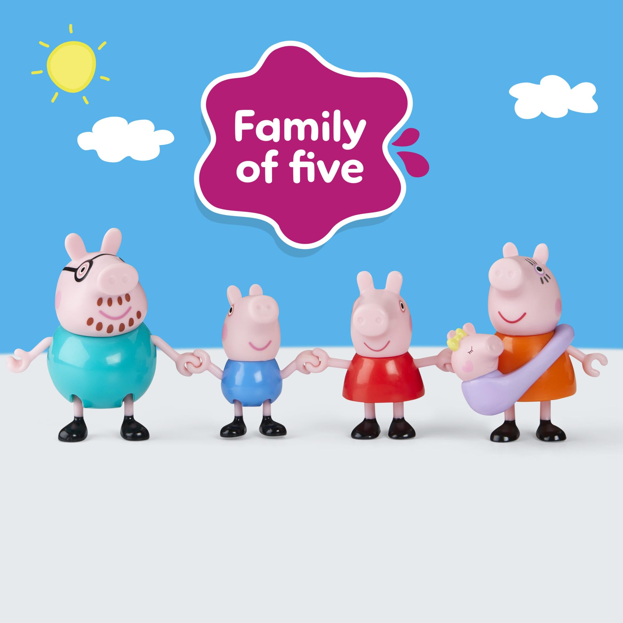 Peppa Pig Family of Five Figure Set - Includes Baby Evie Carrier & Hand-Holding Figures 7