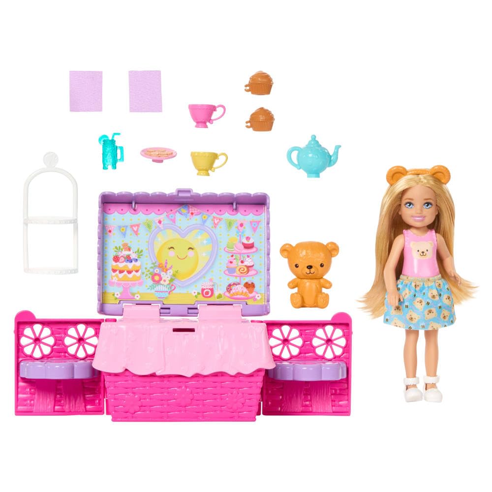 Barbie Club Chelsea Pop-Up Tea Party Playset with Blonde Doll & 12 Accessories | Ages 3+