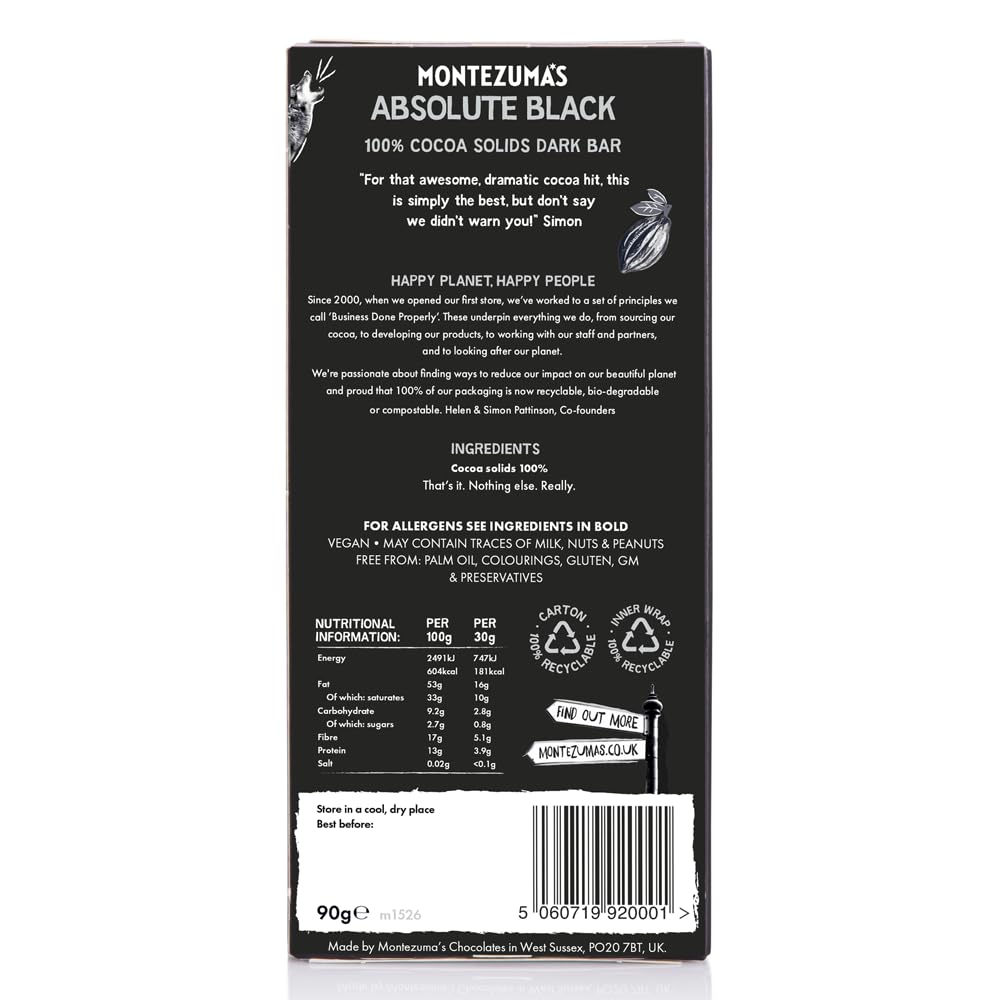 Montezuma - Absolute Black 100% Cocoa Dark Chocolate Bar, Vegan & Gluten-Free 8
