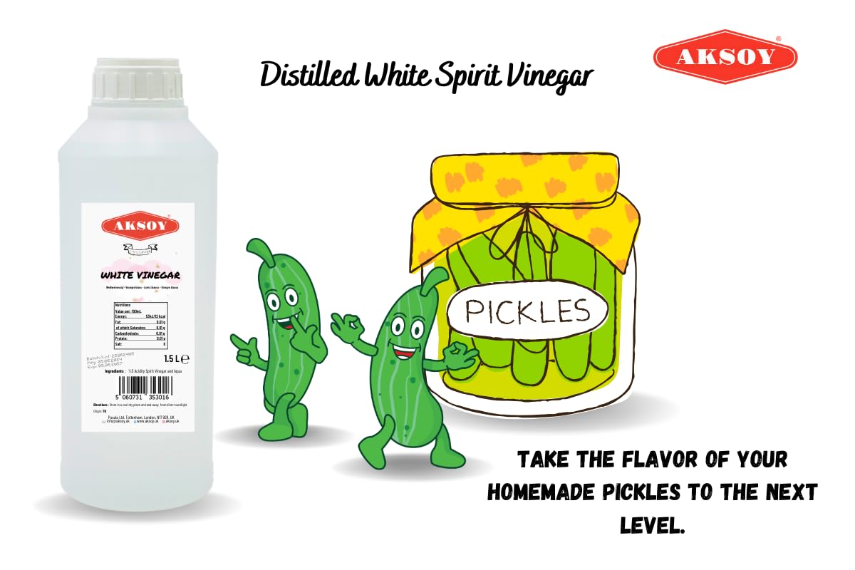 Aksoy Distilled White Spirit Vinegar 1.5L - Ideal for Cooking, Pickling & Natural Cleaning 7