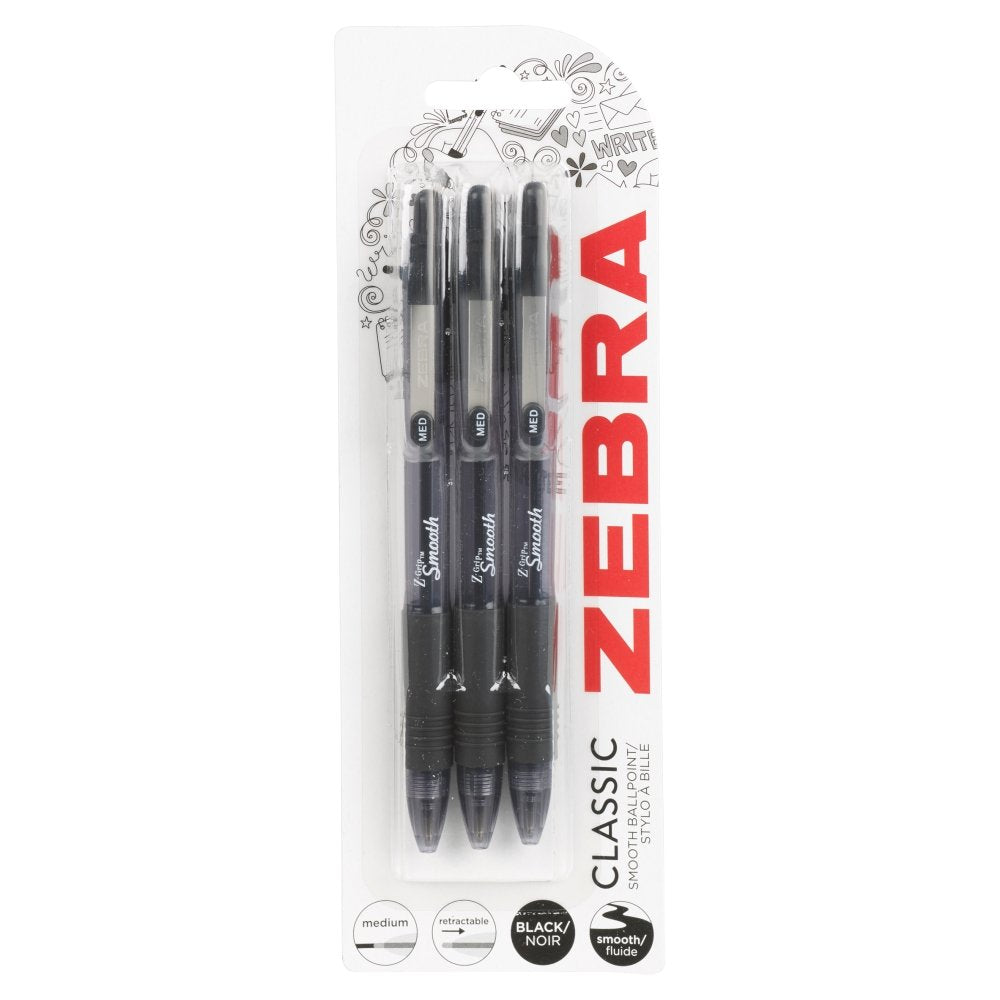 Zebra Pen Classic Smooth Ballpoint Pen - Low Viscosity Ink | Comfort Grip | Black Ink | 3 Count 1