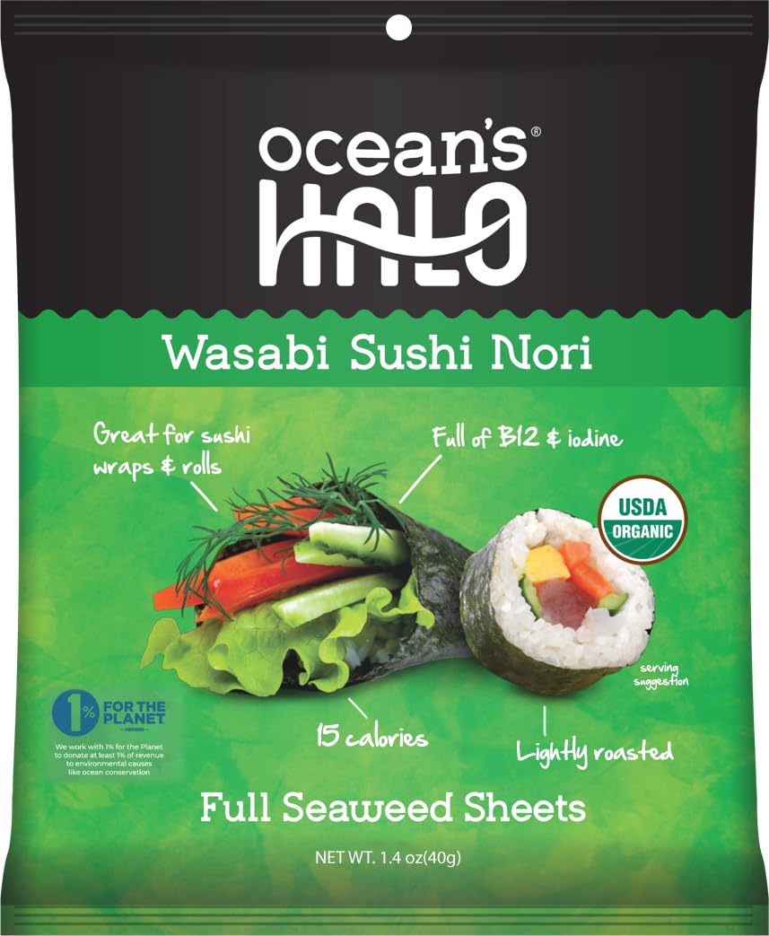 Ocean's Halo Organic Wasabi Seaweed - 28g, Trayless Sustainable Packaging