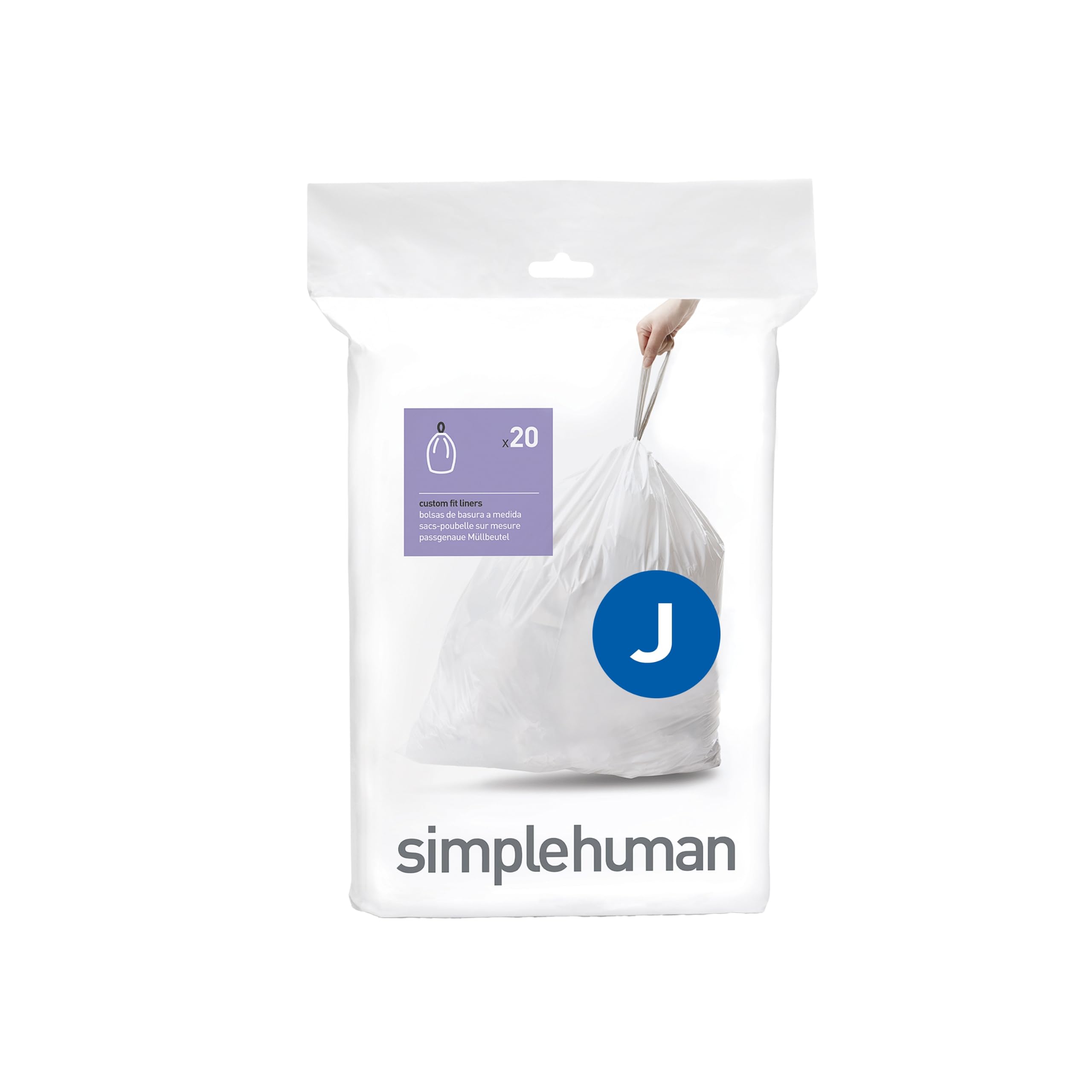 simplehuman CW0169 Code J Custom Fit Bin Liners - Extra-Thick, Double-Seamed | 20 Count 1