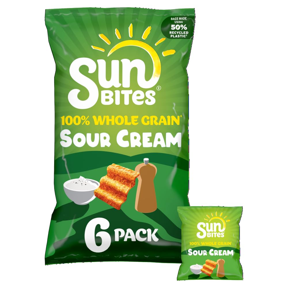 Sunbites Sour Cream & Cracked Black Pepper Wholegrain Snacks, 6x25g Multipack