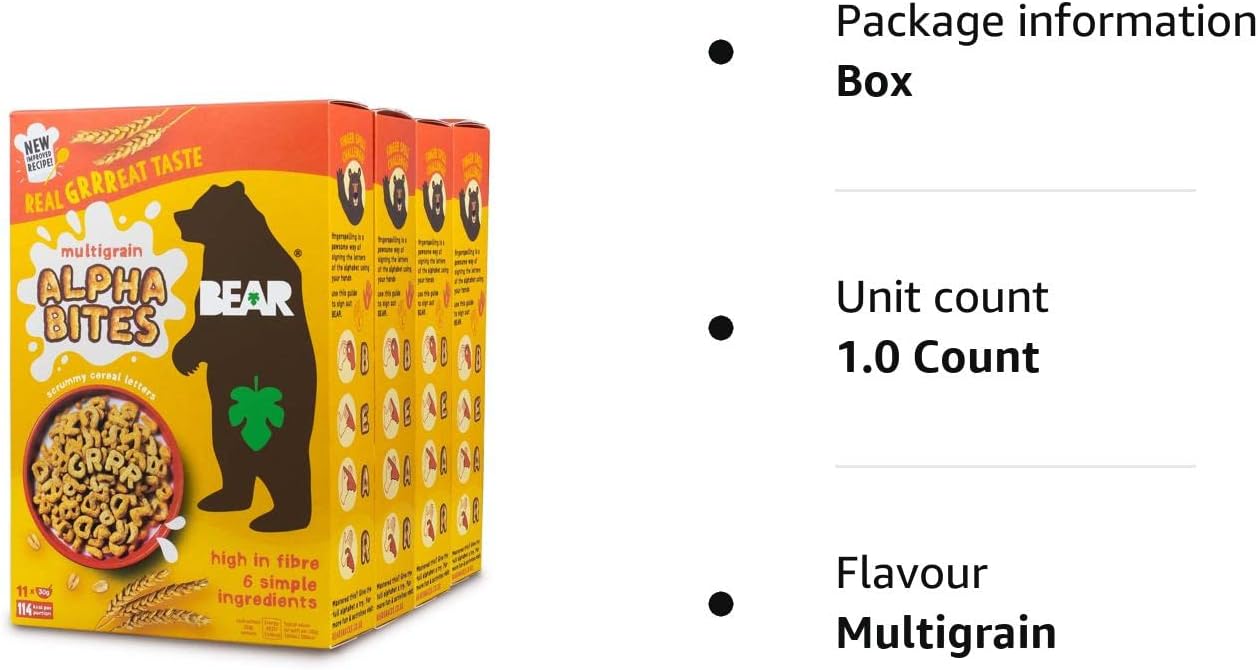 BEAR Alphabites Multigrain Cereal for Kids - High Fibre Breakfast Cereal - 350g