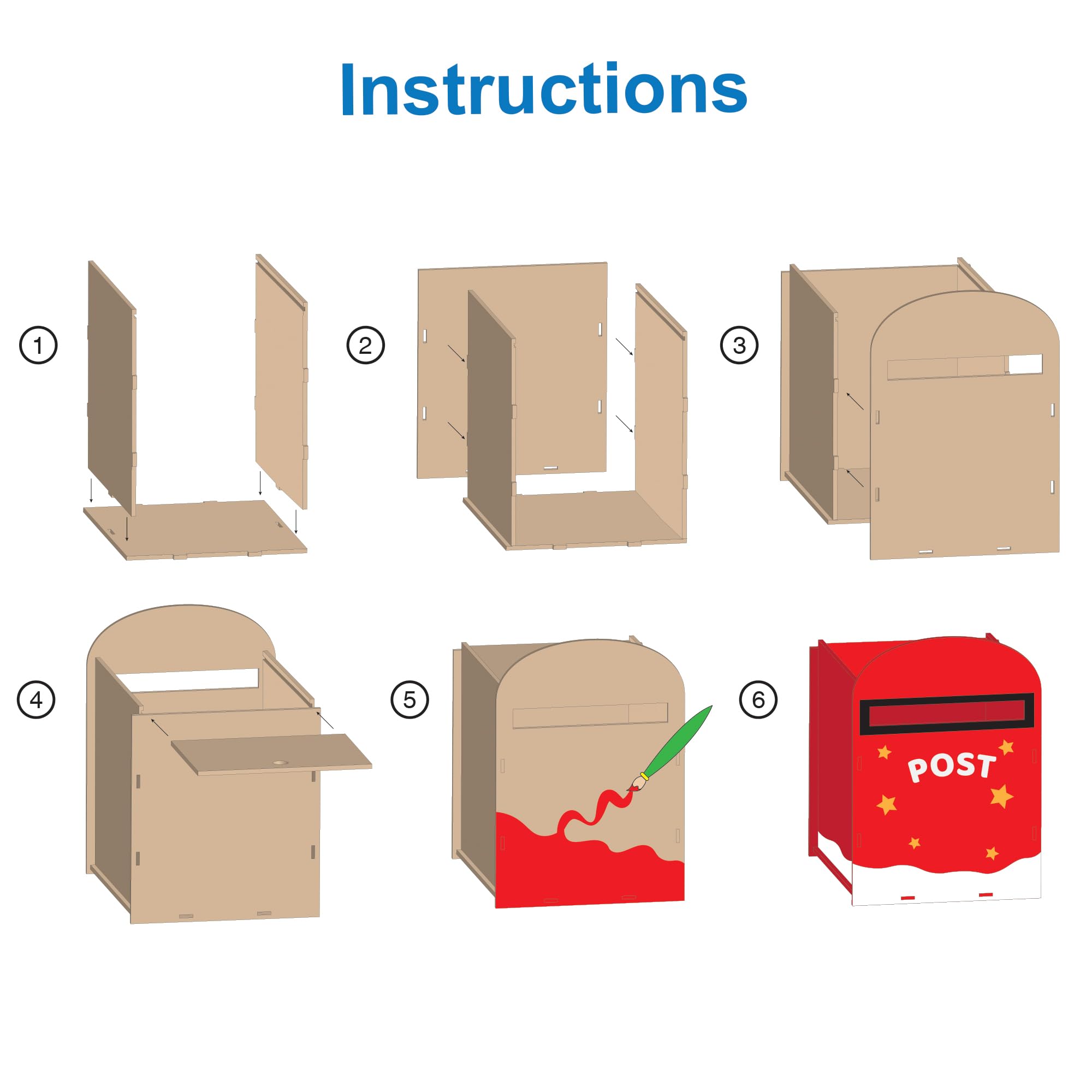 Baker Ross FX846 Wood Craft Post Box Kit - Paintable & Customizable | Assembled Size 23x23x33cm | 1 Kit 7