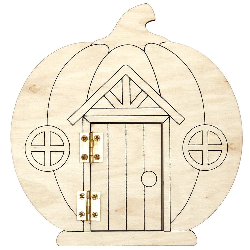 Baker Ross FX250 Pumpkin Wooden Fairy Doors - Pack of 4 Halloween Craft Kit 3