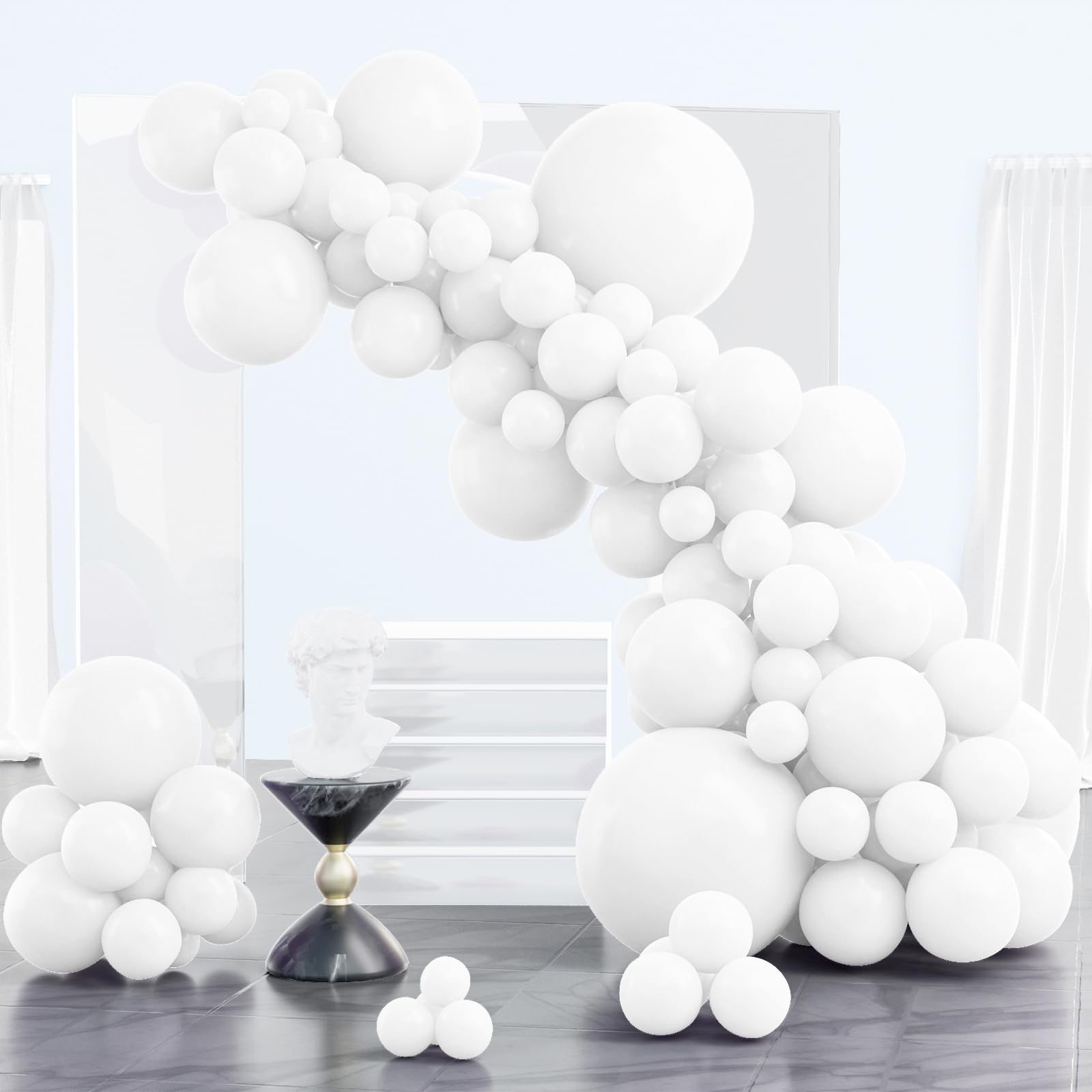 PartyWoo White Balloons 102 pcs - 18, 12, 10, 5 Inch Latex Balloon Set for Party Decorations
