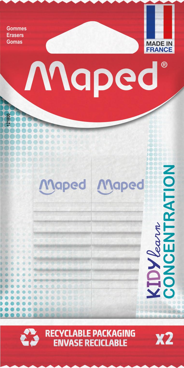 Maped Kidy Learn Concentration Erasers Pack of 2 - Textured Surface for Focus & Grip 7