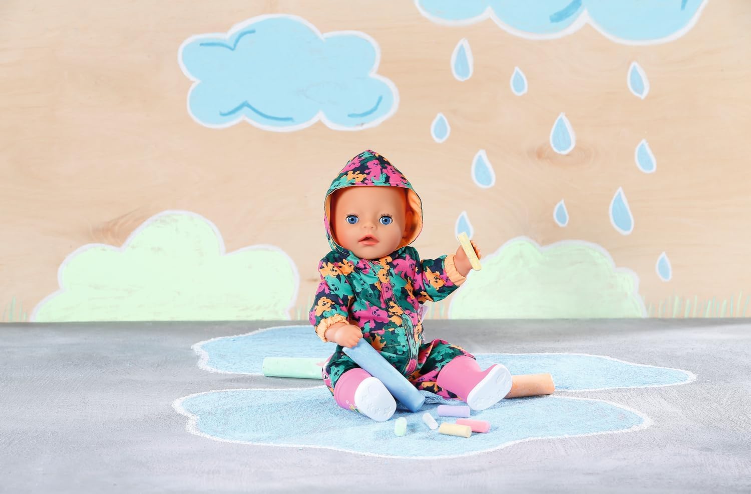 BABY born Little Outdoor Onesie 836323 - Green Rain Suit with Pink Wellies for 36cm Dolls 5