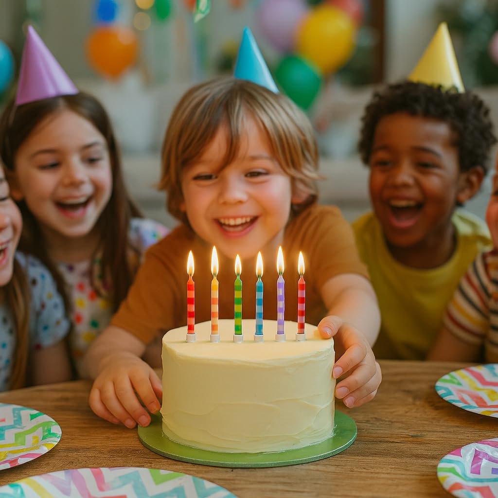 Talking Tables Rainbow Birthday Cake Candles with Holders - Party Decorations for Kids Birthday, 24 Pack 7