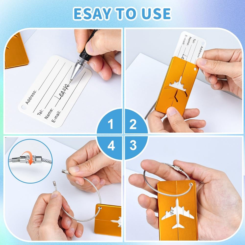 MOXYOY 5-Piece Metal Luggage Tags Set - Durable Aluminium with Stainless Steel Ties | 3' x 1.5' 6