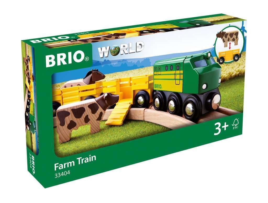 BRIO World Farm Engine Train Toy - Wooden Railway Add-On with Cattle Wagons and Animals