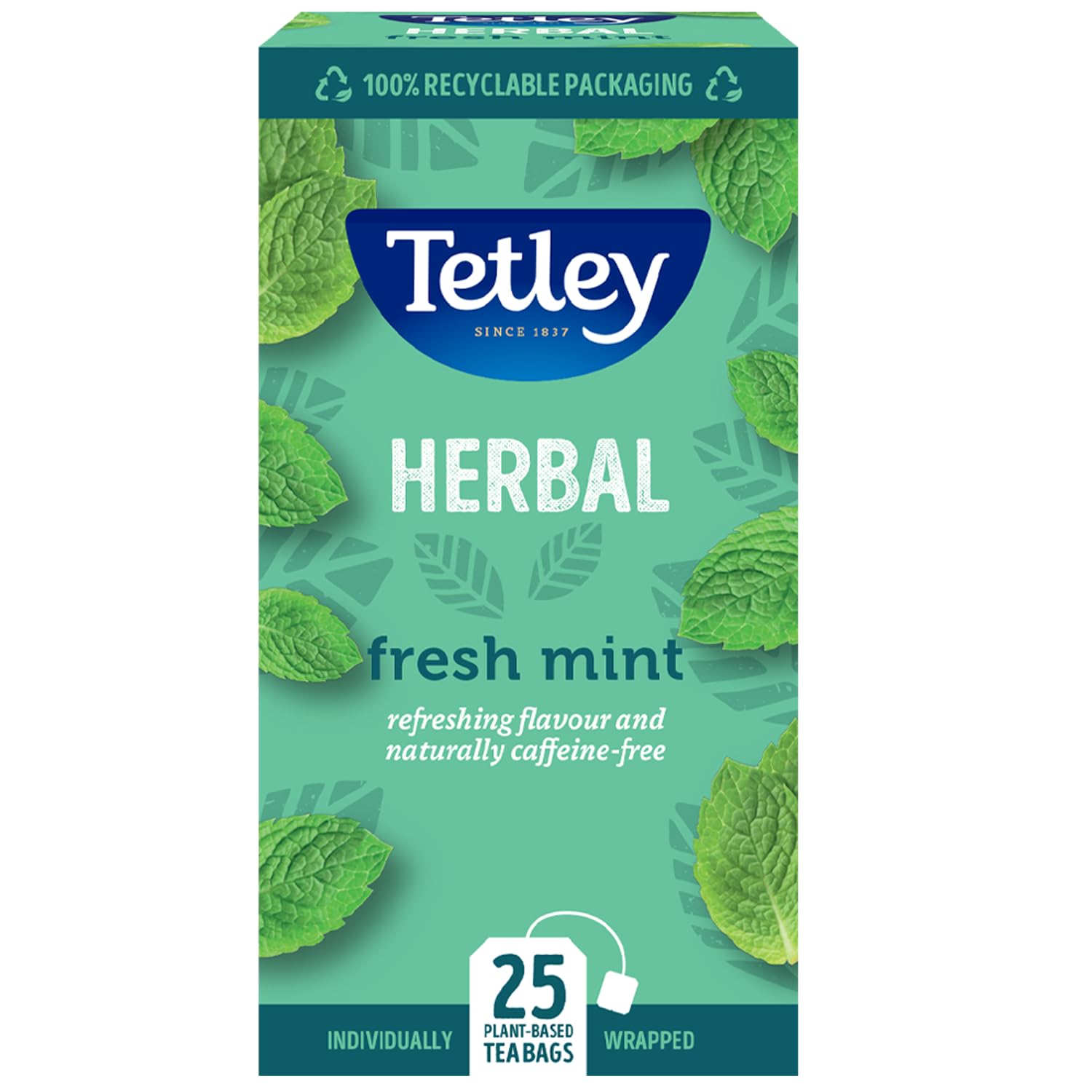Tetley Fresh Mint Tea Bags - Peppermint & Spearmint Herbal Blend - 25 Bags