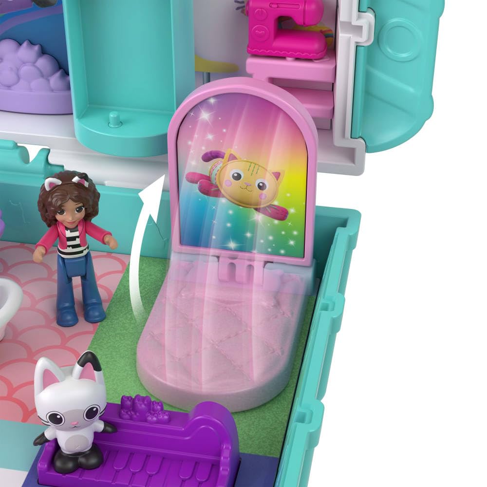 Polly Pocket x Gabby's Dollhouse Playset - 15-Piece Interactive Compact with Doll & Kitty Friends 8
