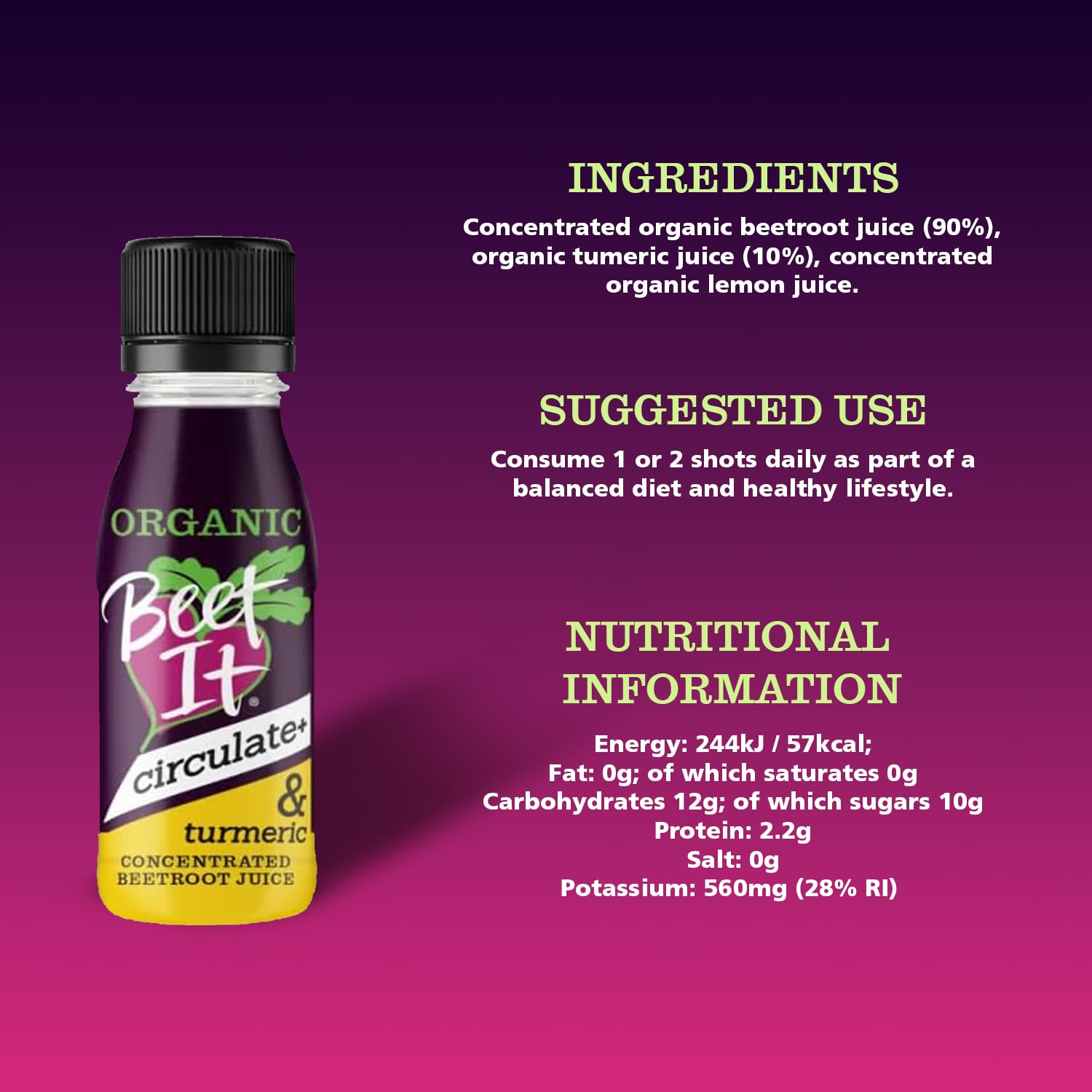 Beet It Organic Turmeric Circulate+ Shot – 15 x 70ml, Natural Beetroot & Turmeric Juice