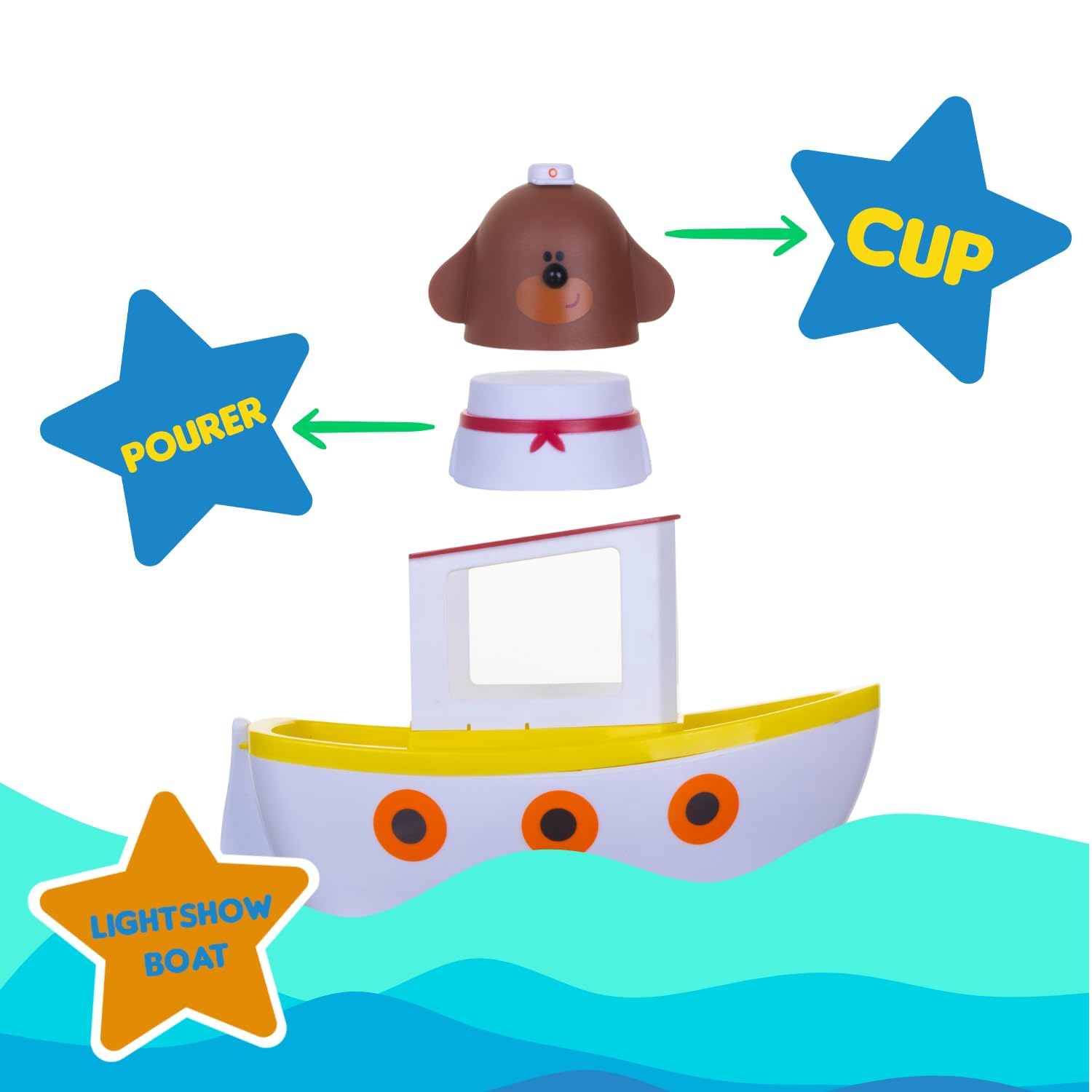 Hey Duggee Lightshow River Boat - Floating Bath Toy with Underwater Lights, Scoop & Pour, 3 Years+ 9