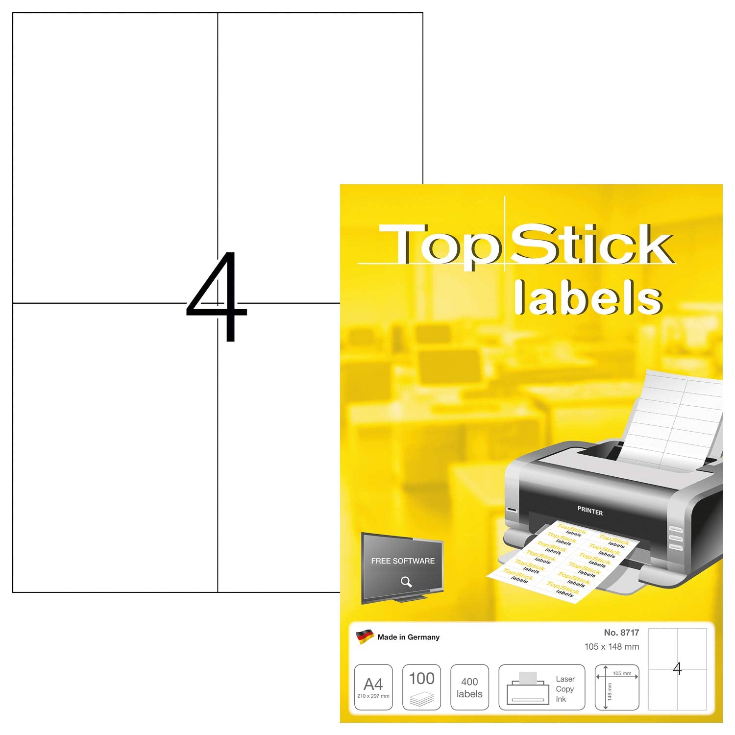 TopStick 8717 Parcel Shipping Labels - 4 Labels per A4 Sheet, 105 x 148 mm | 100 Sheets 1