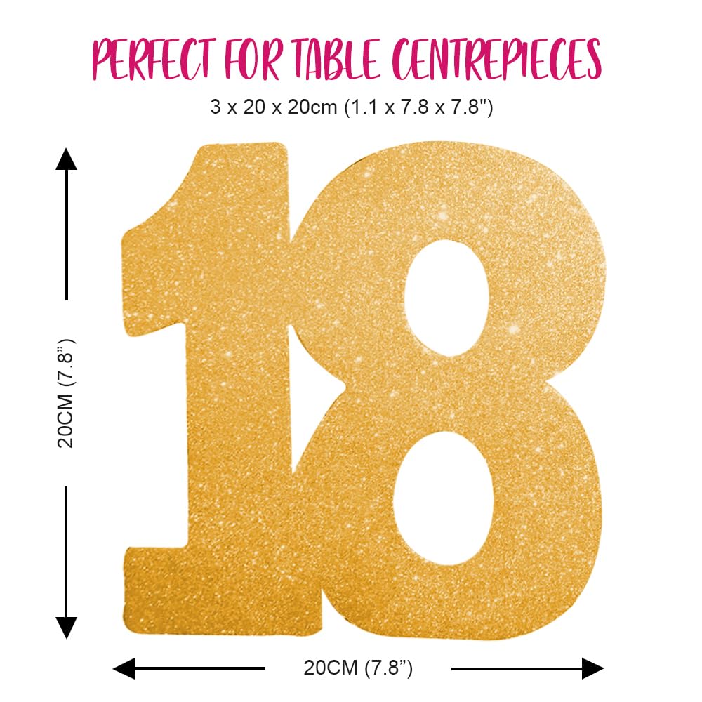 H100 Gold Glitter Number 18 Table Decoration - Sparkling Reusable Centrepiece 3