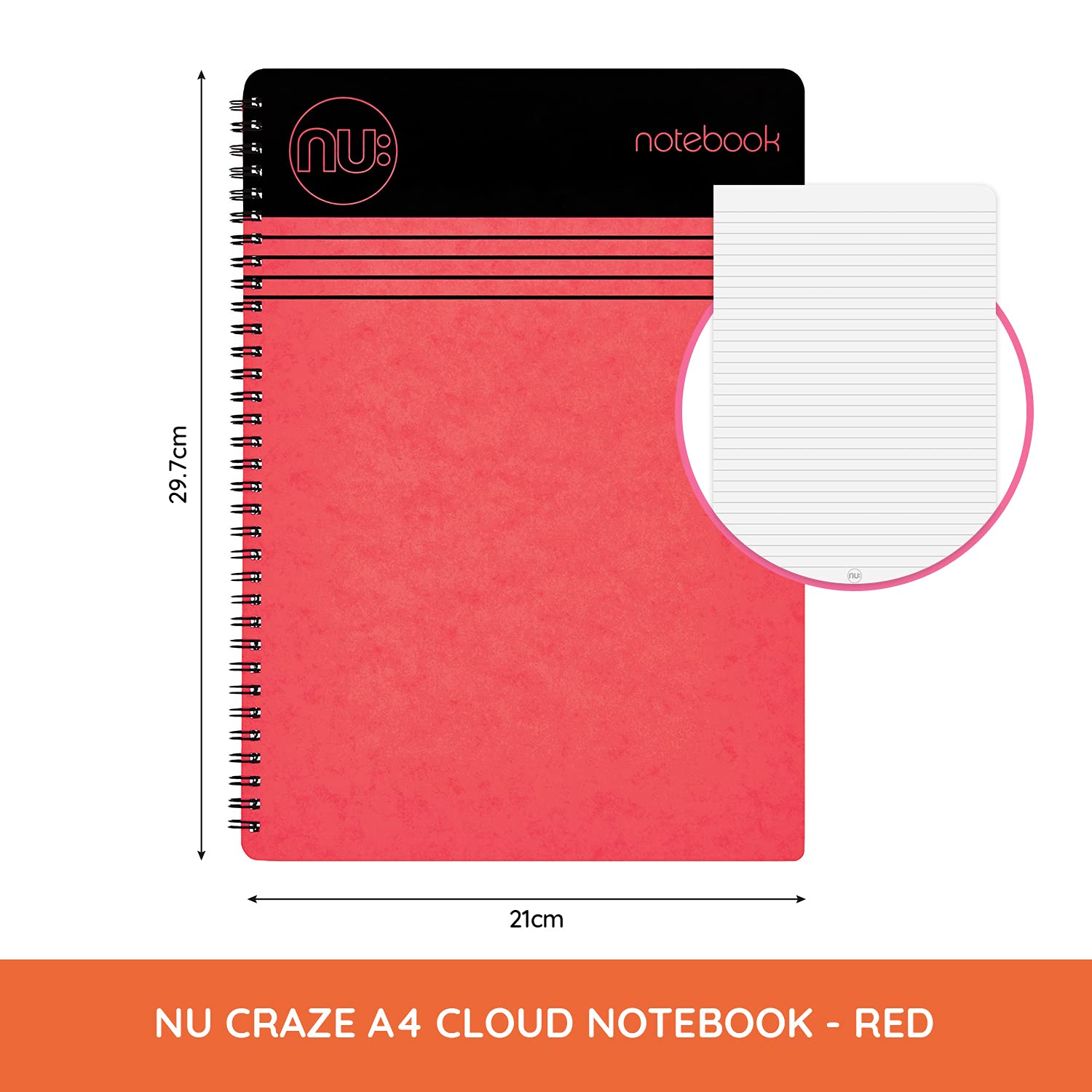 nu: Craze Cloud Range A4 Wirebound Notebook - Red Cover | 110 Pages | 80gsm FSC Paper