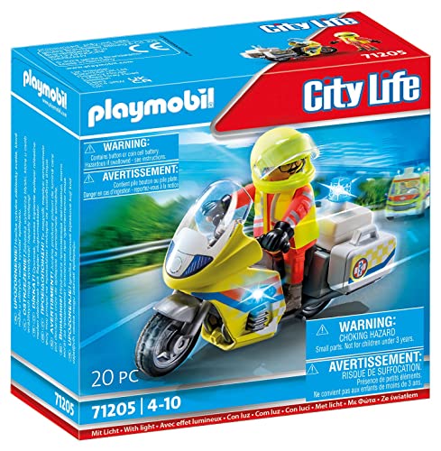 Playmobil 71205 Rescue Emergency Motorcycle - First Responder Toy with Lights for Ages 4+