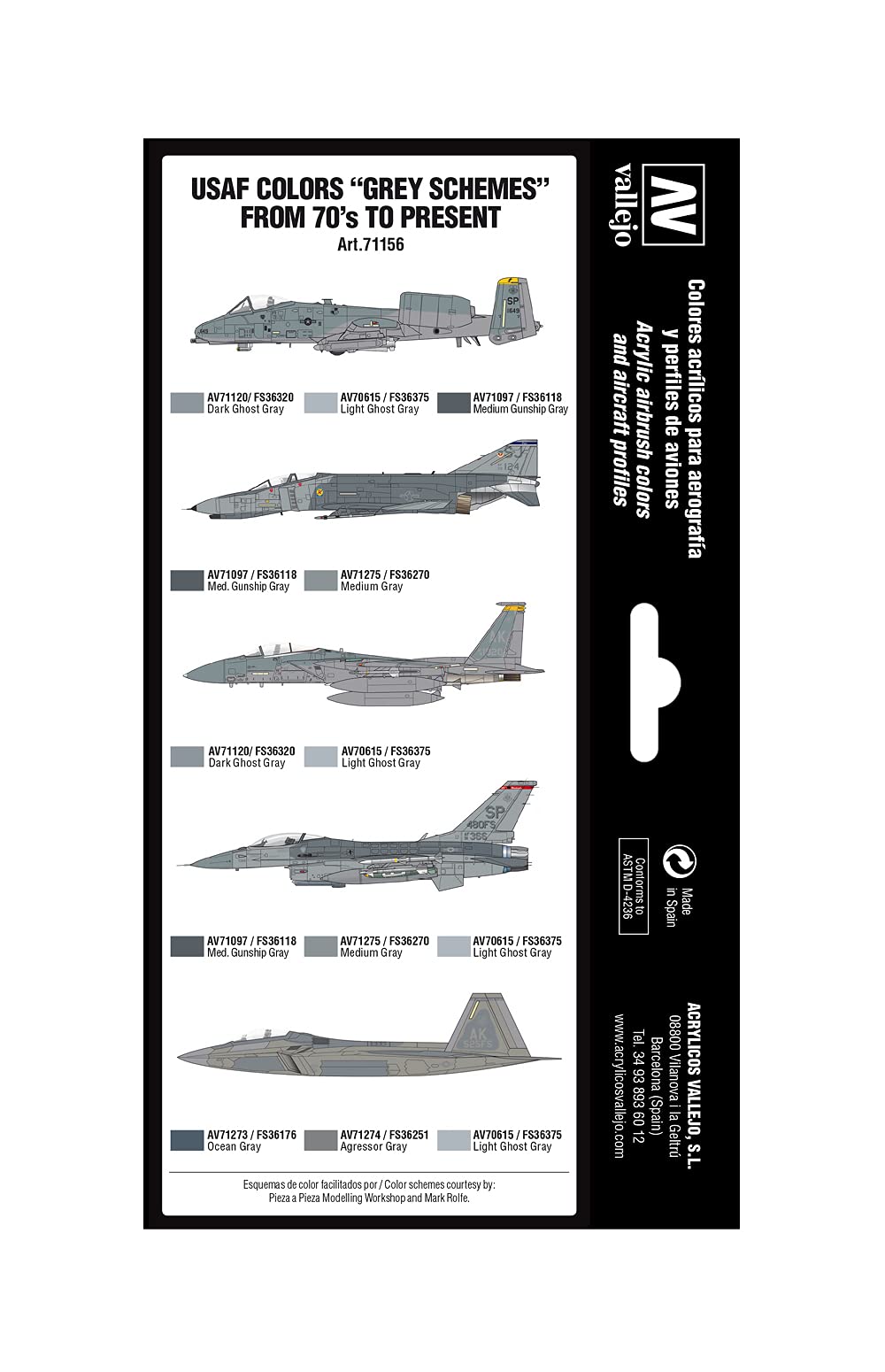 Vallejo Model Air VJ71156 USAF Grey Schemes Acrylic Paint Set - 8 Colors, 18ml Bottles