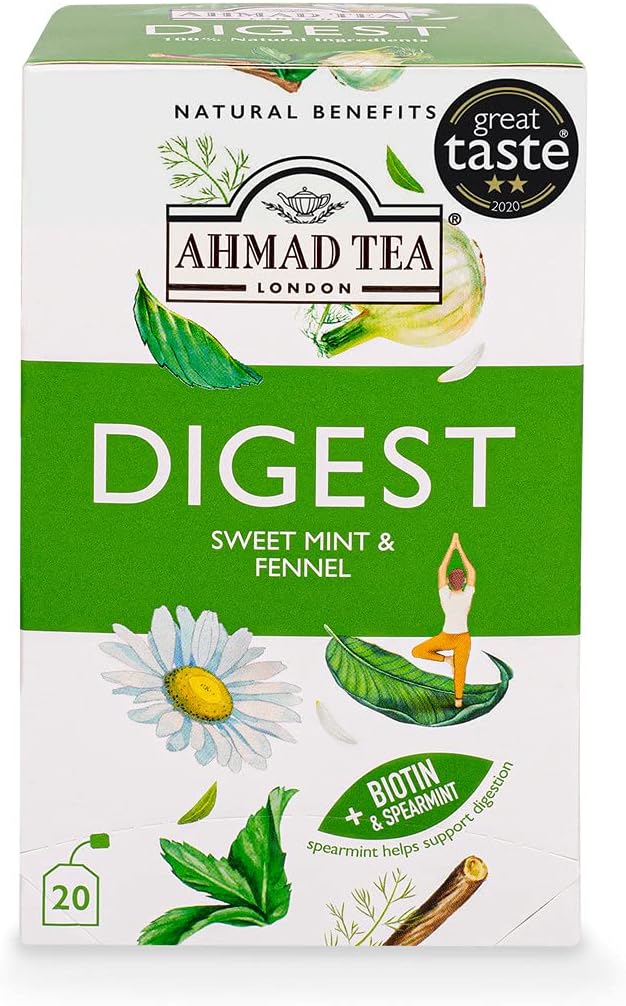 Ahmad Tea Digest Infusion - Sweet Mint & Fennel Herbal Tea with Biotin - 20 Teabags