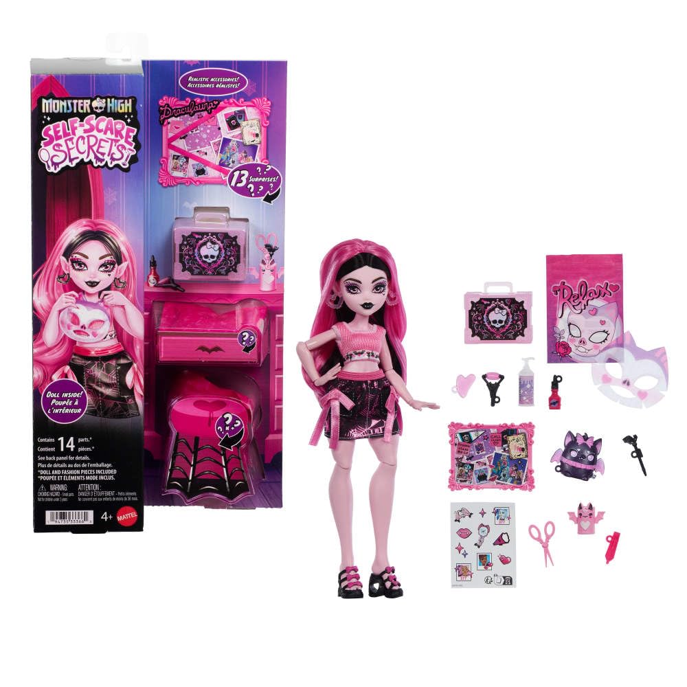 Monster High Draculaura Self-Scare Secrets Doll with 13 Accessories | Ages 4+ | Multicolor