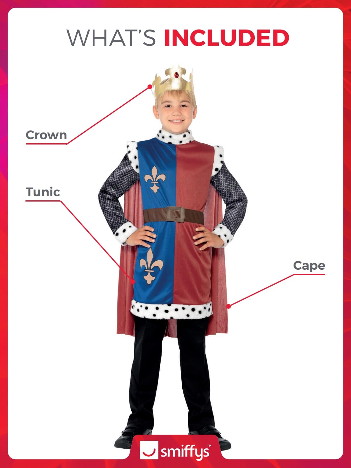 Smiffys King Arthur Medieval Costume - Tunic, Cape & Crown for Boys Ages 4-6 5