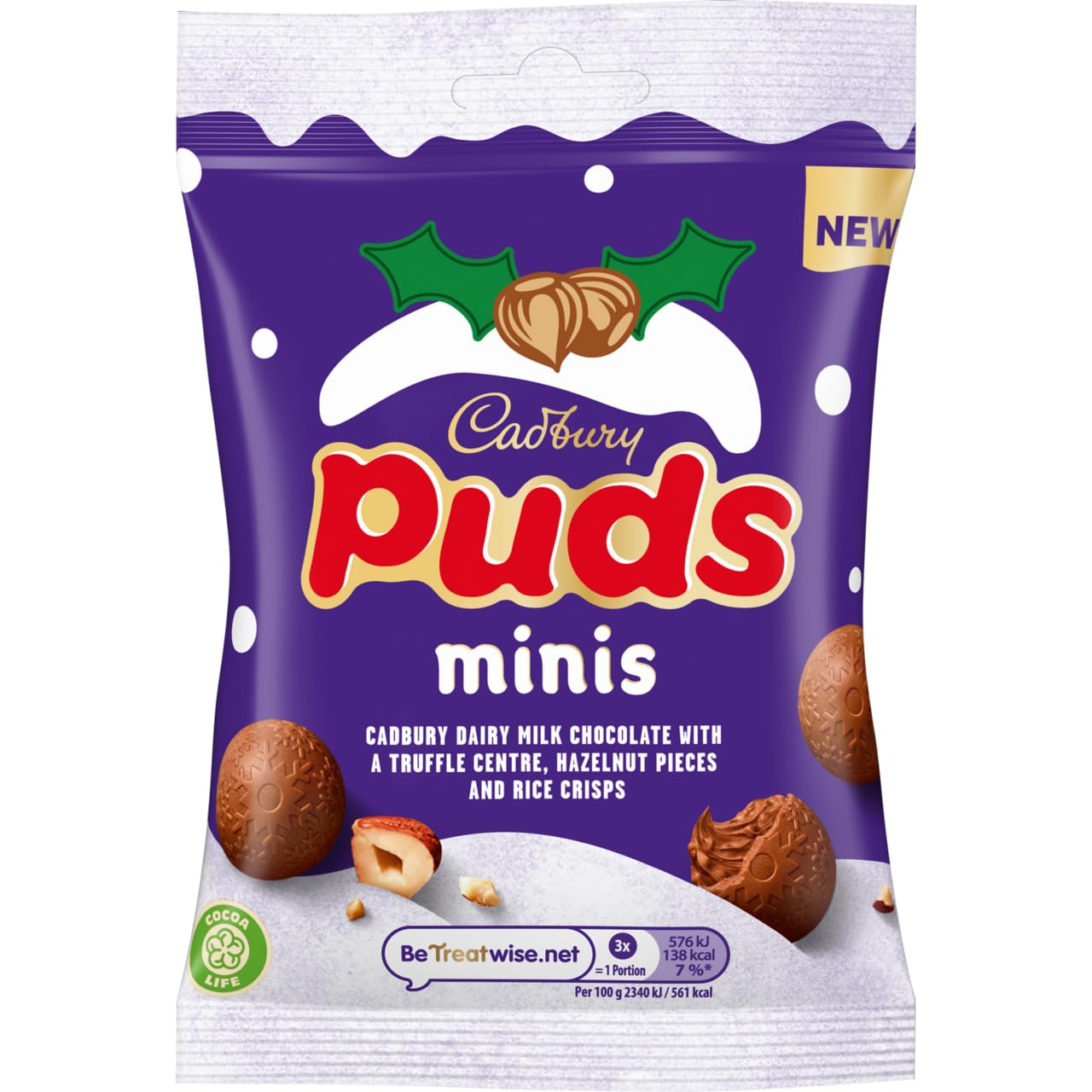 Cadbury Dairy Milk Christmas Mini Puds with Truffle Centre, Hazelnut & Rice Crisps
