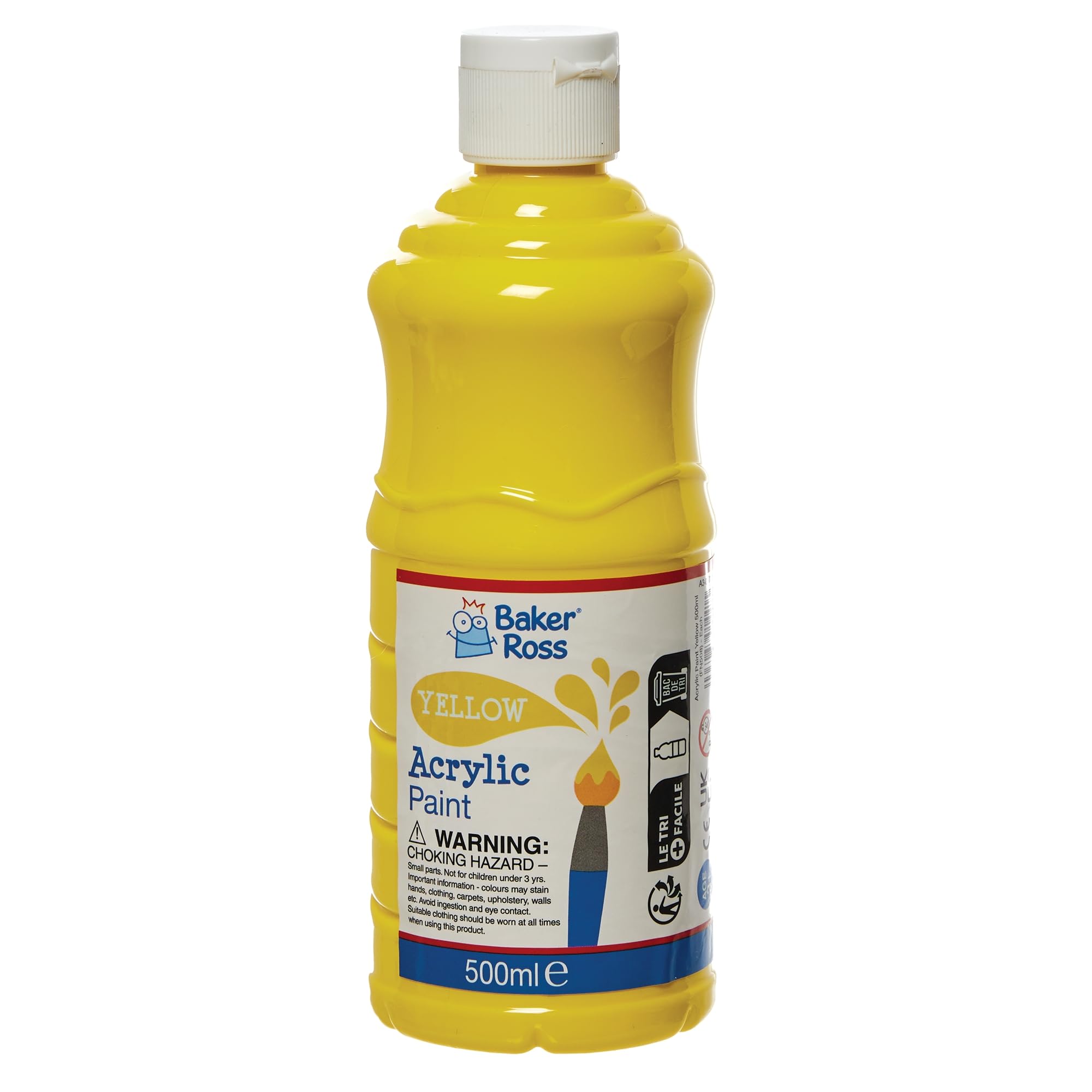 Baker Ross Yellow Acrylic Paint 500ml - Water-Based Washable Paint for Kids | Gloss Finish 1