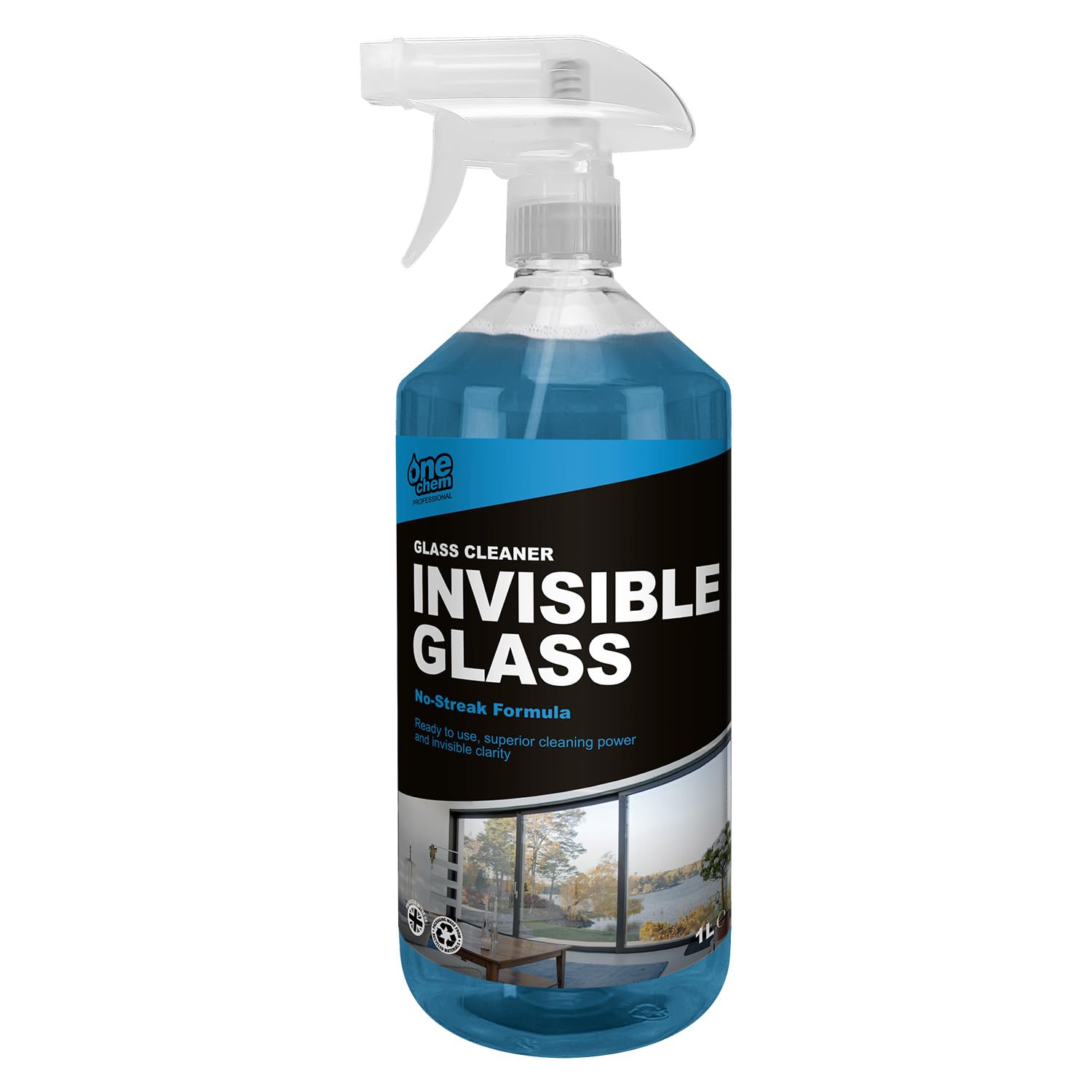 One Chem Professional Glass Cleaner - Streak-Free Invisible Finish | 1 Litre Liquid