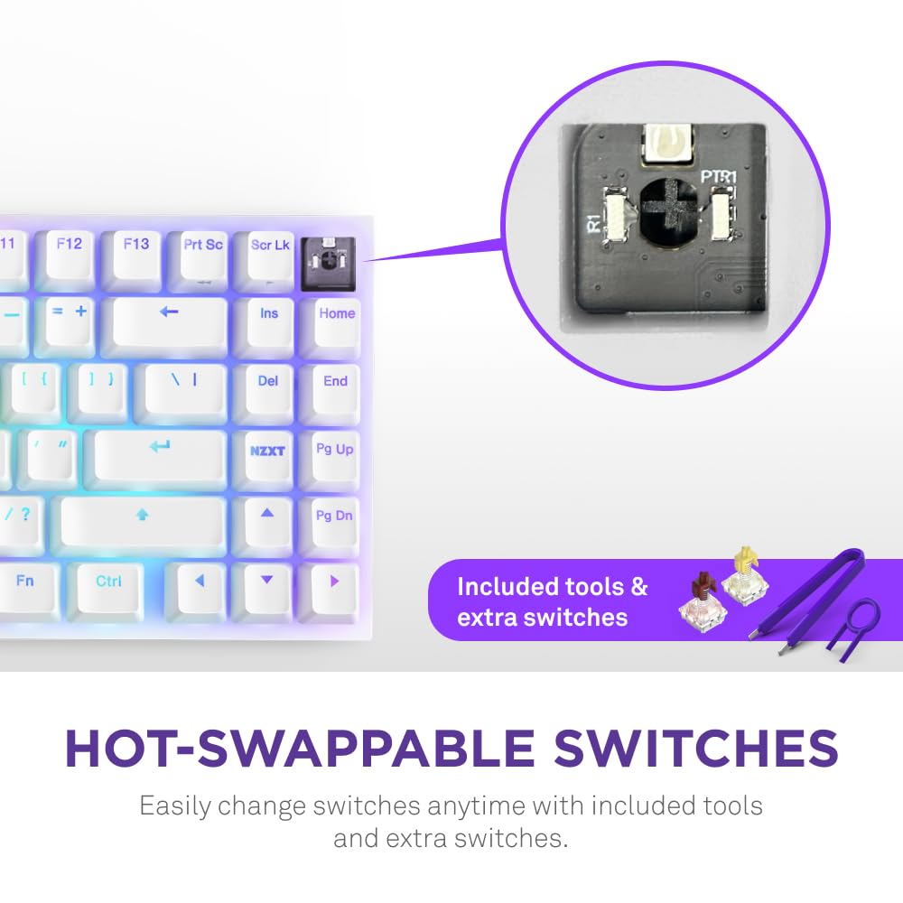 NZXT Function 2 MiniTKL Gaming Keyboard – White, Optical Switches, 8000Hz Polling, Aluminum Frame 9