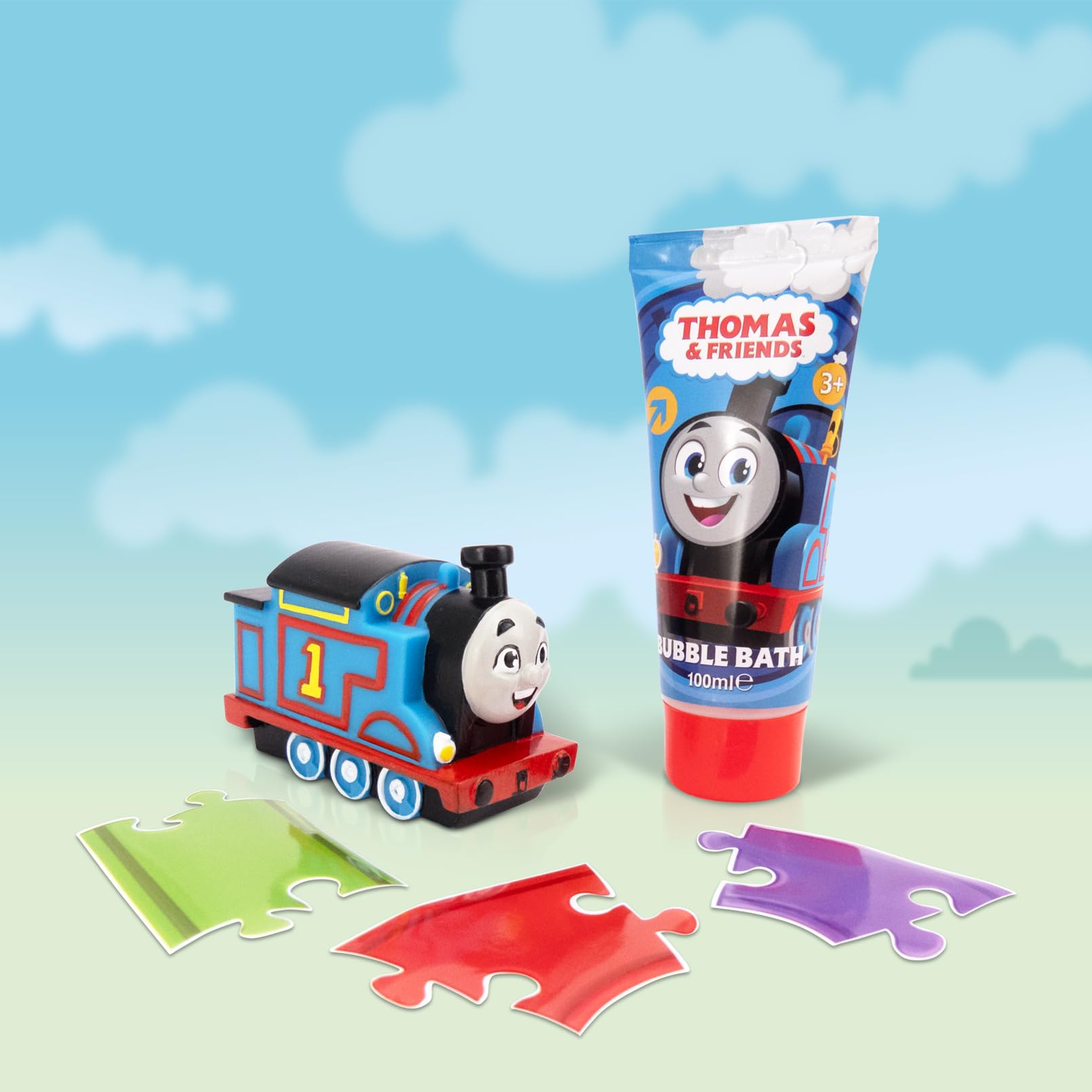 Thomas & Friends Bath Squirter & 100ml Bubble Bath Gift Set - Reusable Track Stickers, 3 Months+