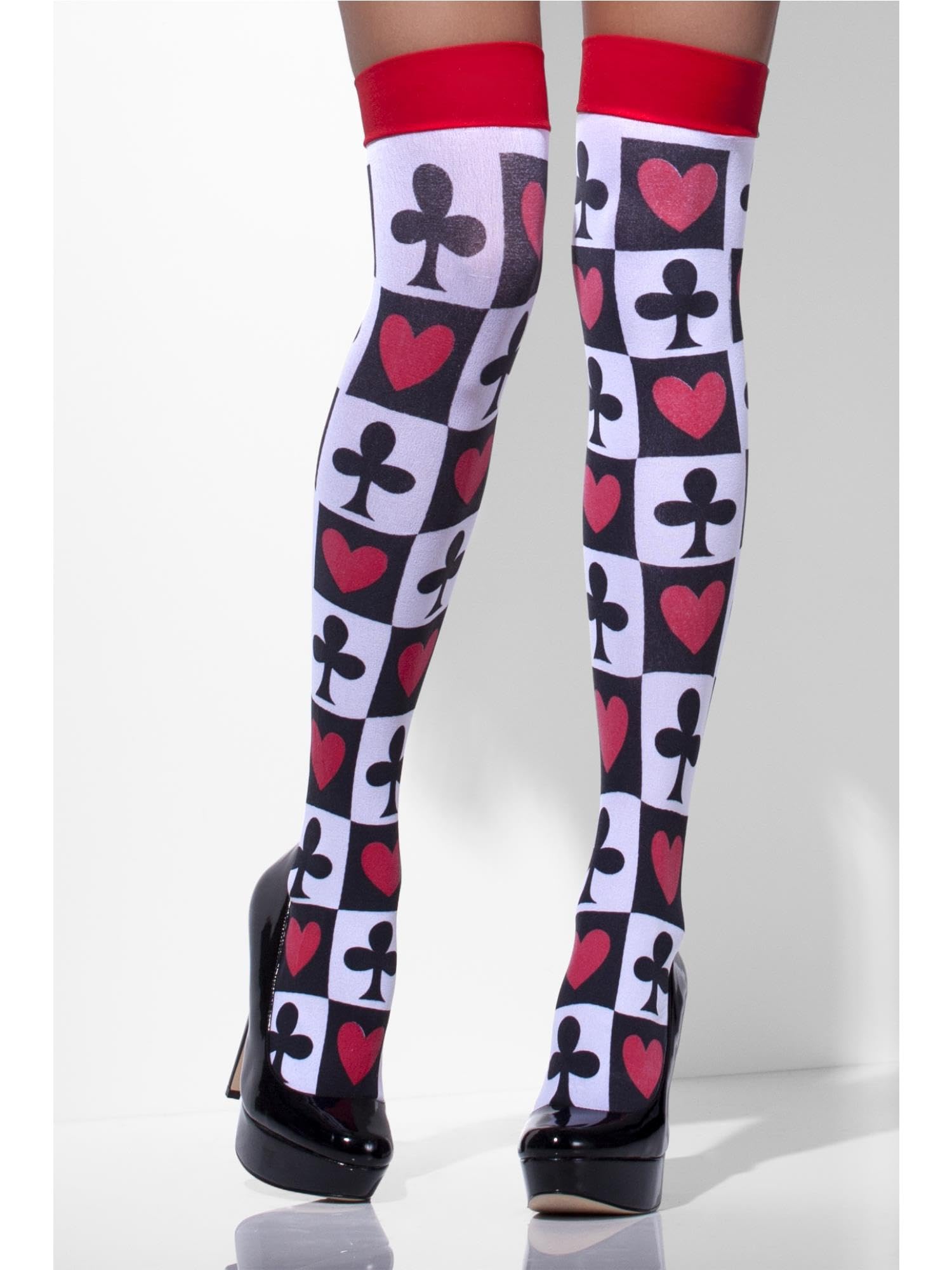 Smiffys Opaque Hold-Ups with White Poker Pattern – Fever Hosiery Fancy Dress Accessory