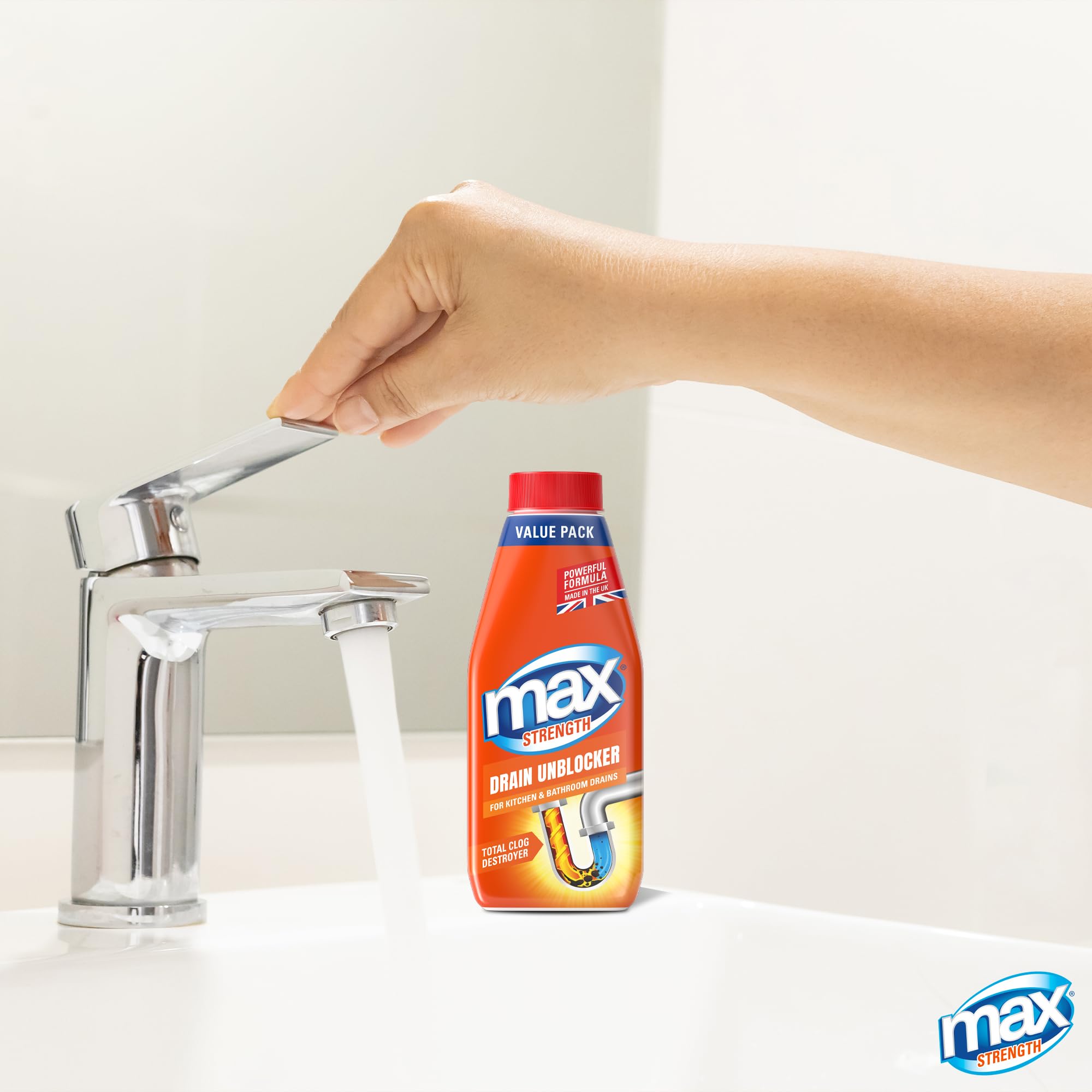 Max - Strength Drain Unblocker 1L Heavy Duty Liquid for Sink, Toilet & Shower