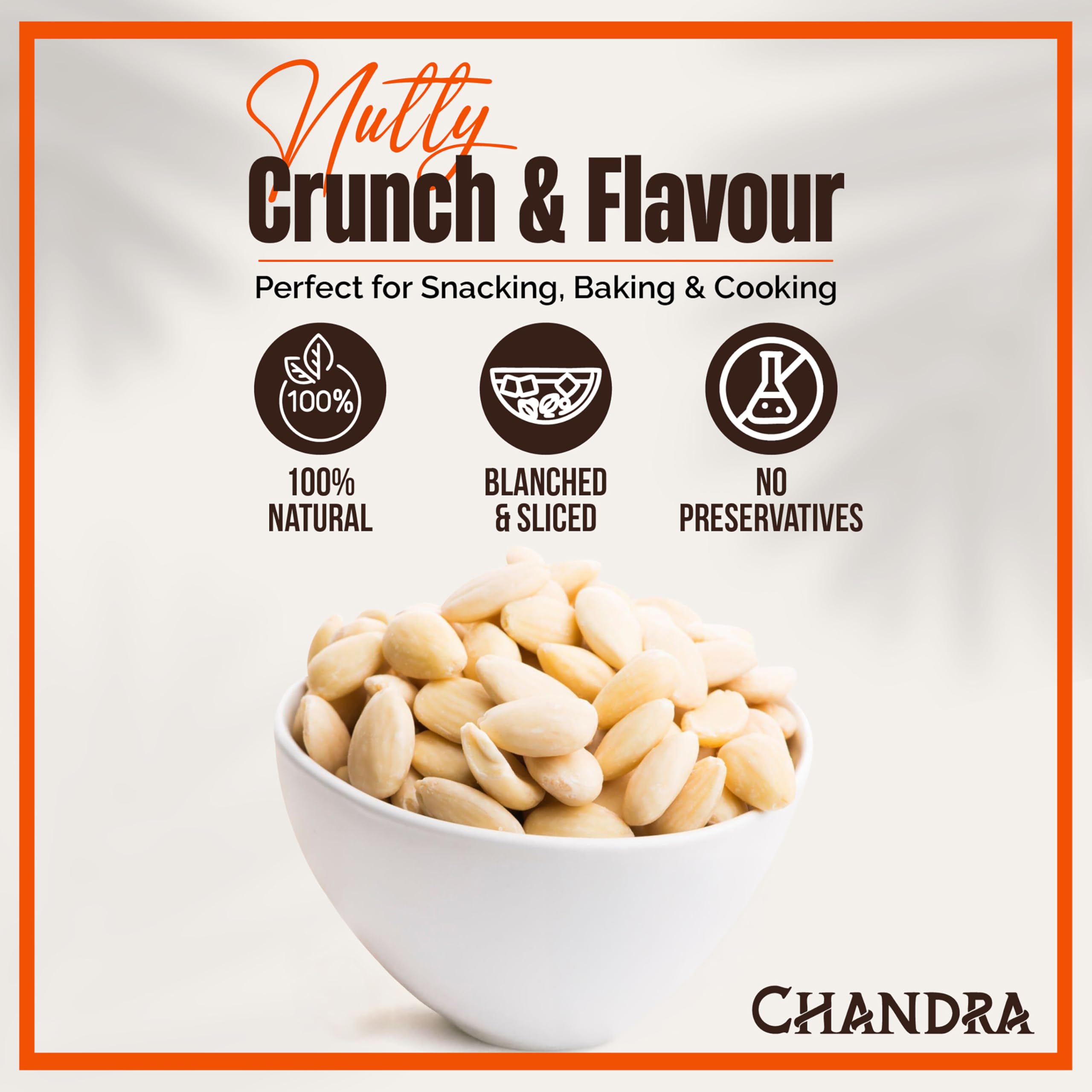 Chandra Whole Foods - Blanched Almonds 1KG - Unsalted Raw Almonds from Spain