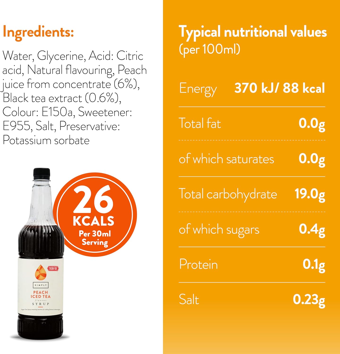 Simply Sugar Free Peach Iced Tea Syrup - Vegan, Gluten Free & Halal Certified Beverage Concentrate