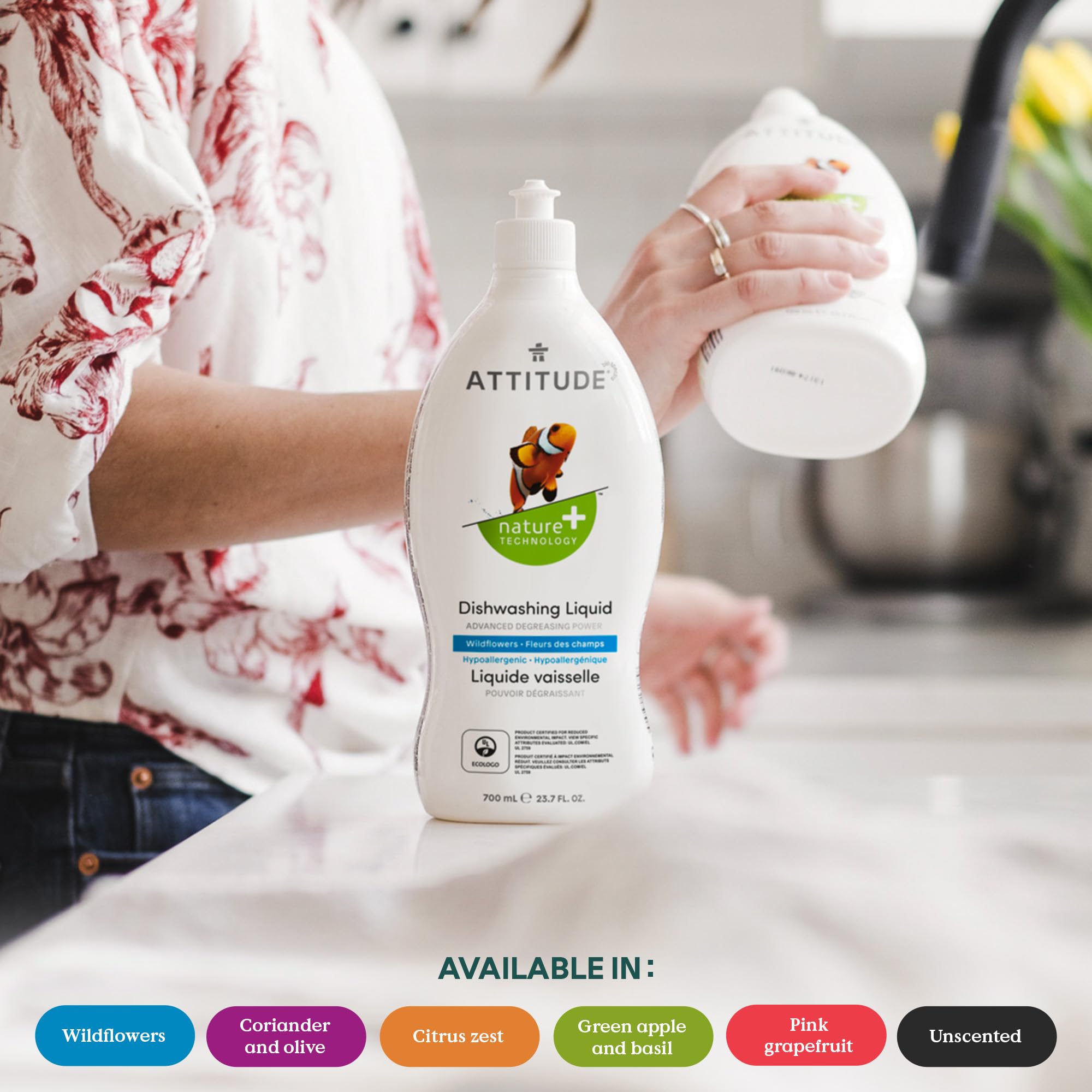 ATTITUDE - Washing Up Liquid, EWG Verified, Plant-Based & Vegan Dish Soap, Unscented, 780g