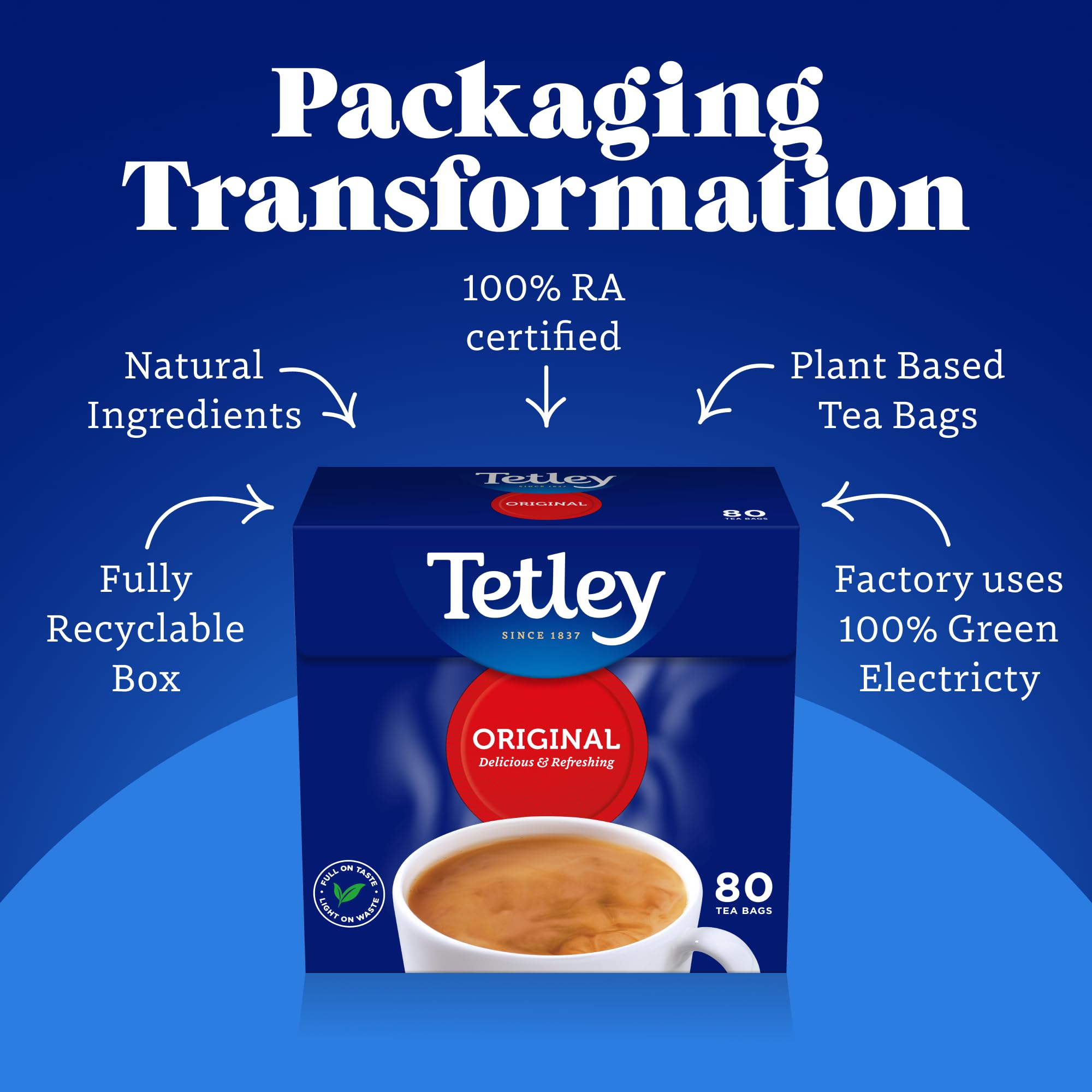 Tetley Pure Green Tea Bags - Naturally Smooth & Refreshing - Rainforest Alliance Certified - 150 Teabags (6x25)